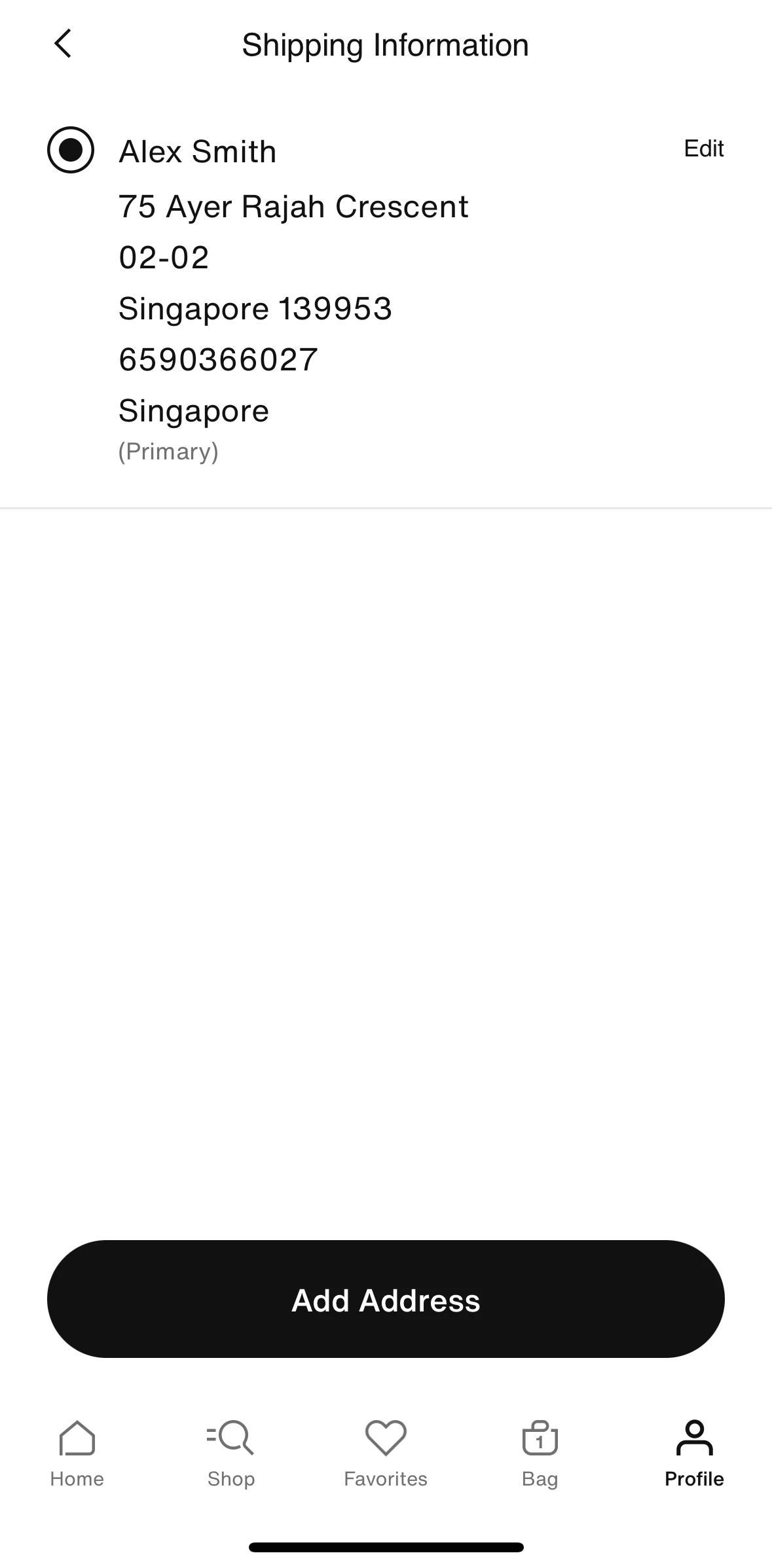 Nike Screen screen in the Removing a shipping address flow