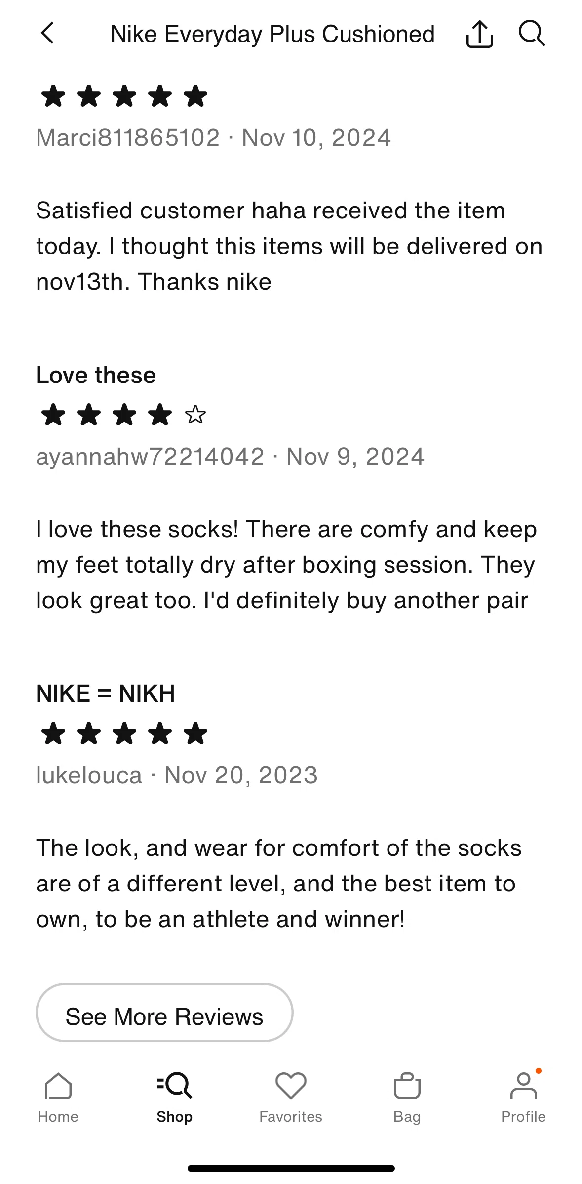 Nike Screen screen in the Reviews flow