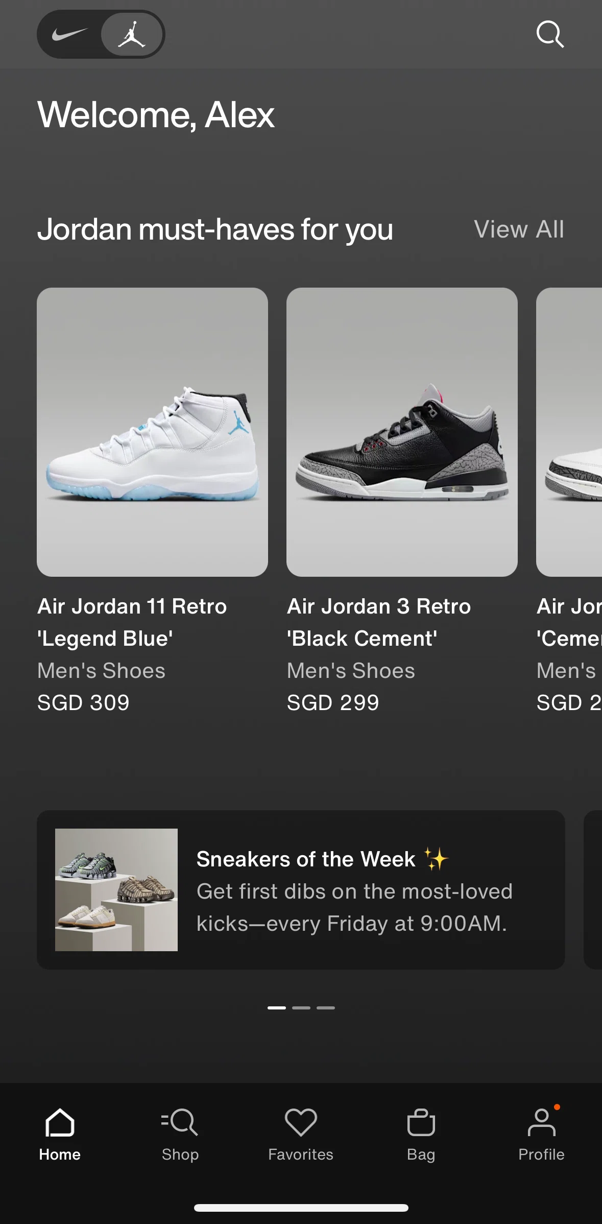 Nike Screen screen in the Shop Jordan flow