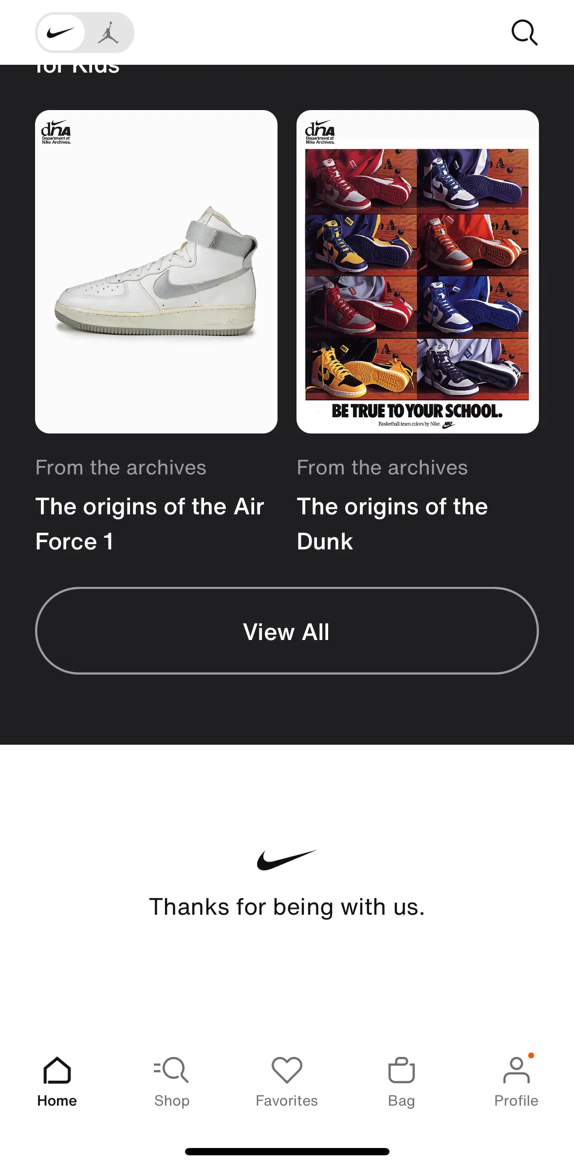 Nike Screen screen in the Stories for you flow