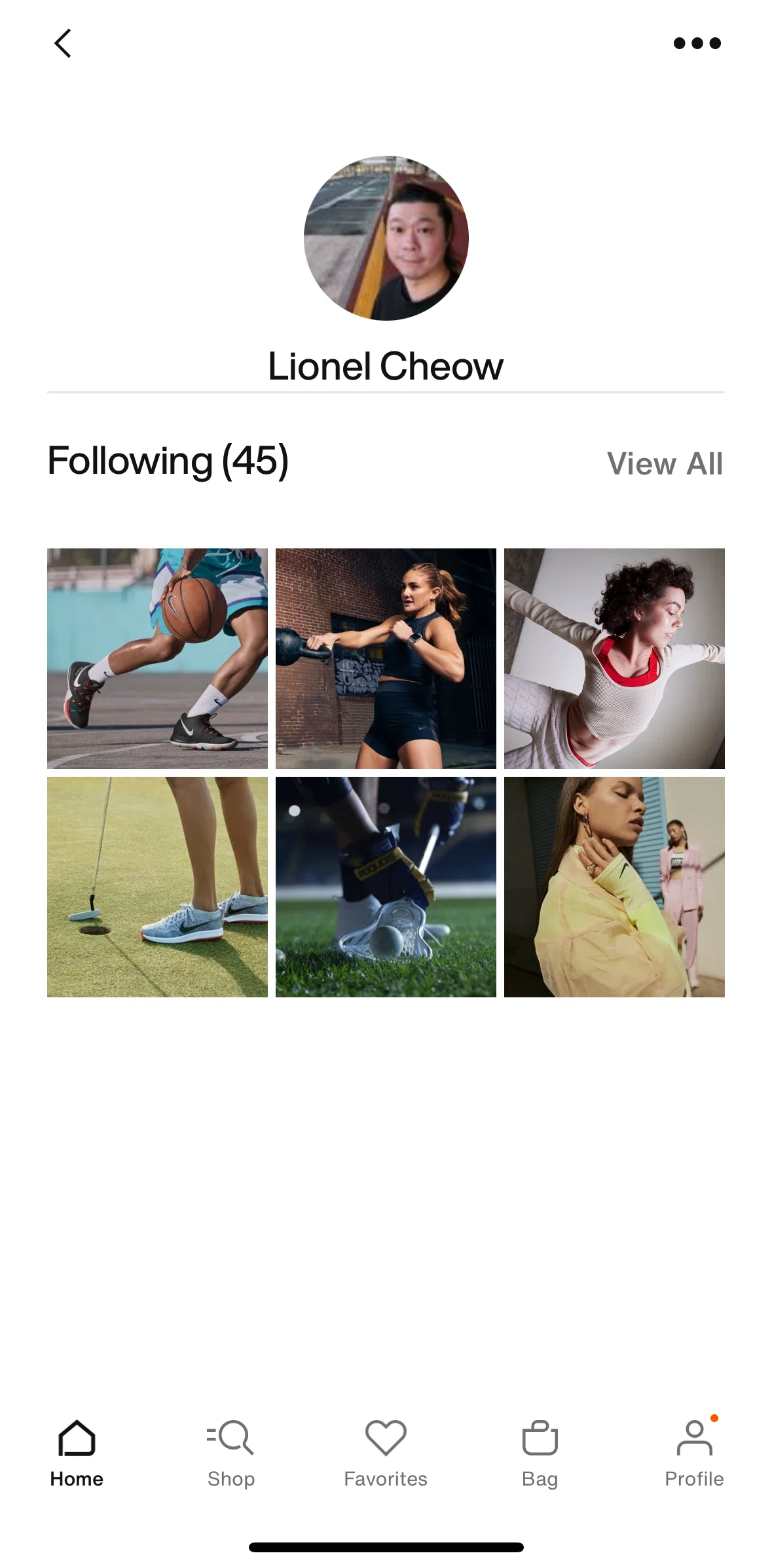 Nike Screen screen in the User page settings flow