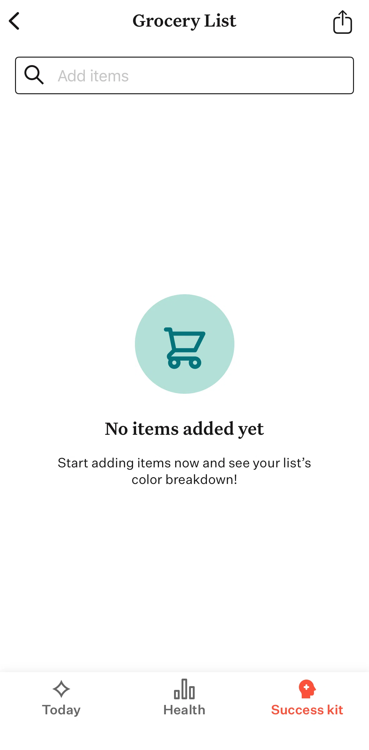 Noom Screen screen in the Adding a grocery item flow