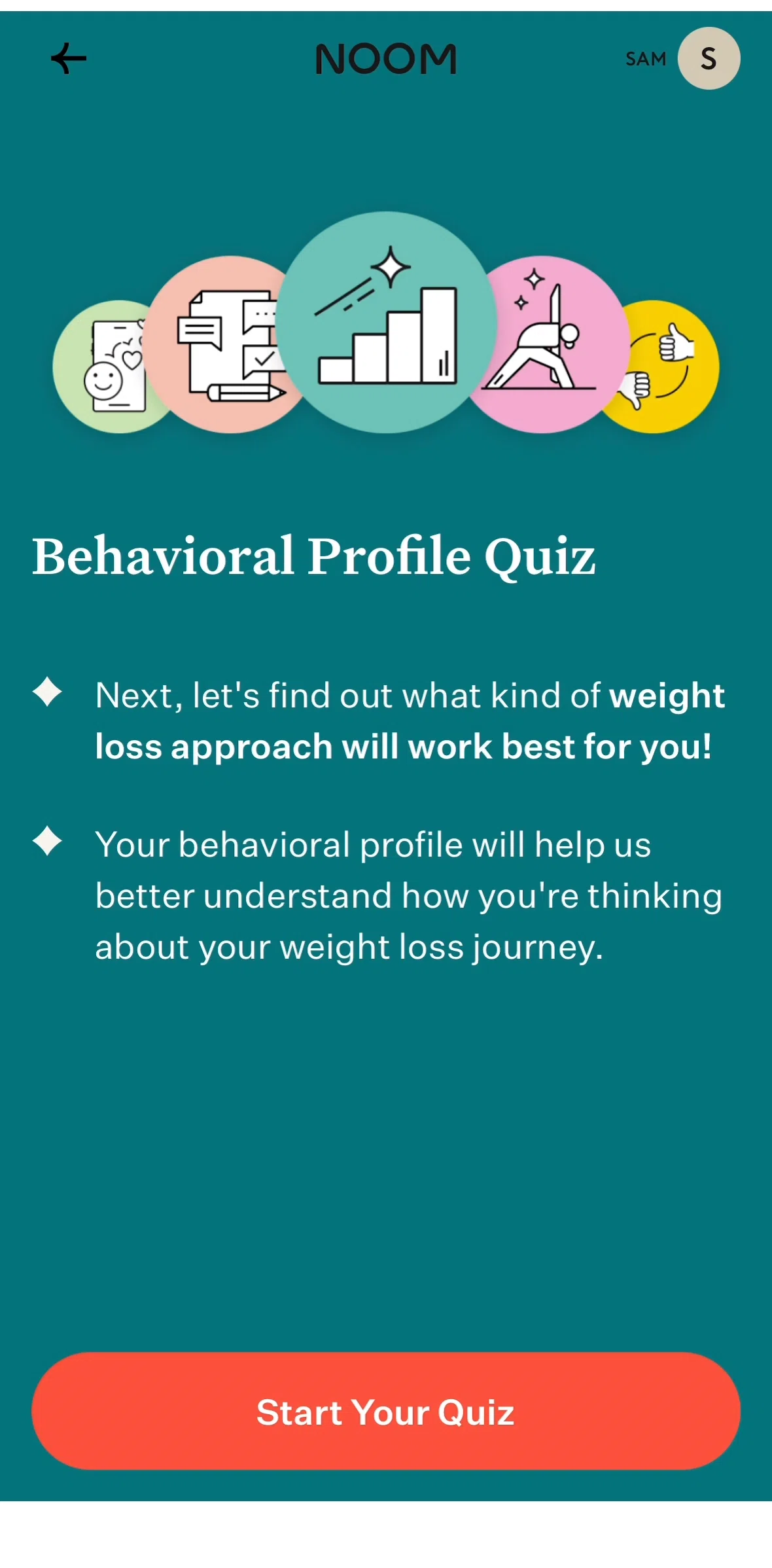 Noom Screen screen in the Completing a behavioral profile flow