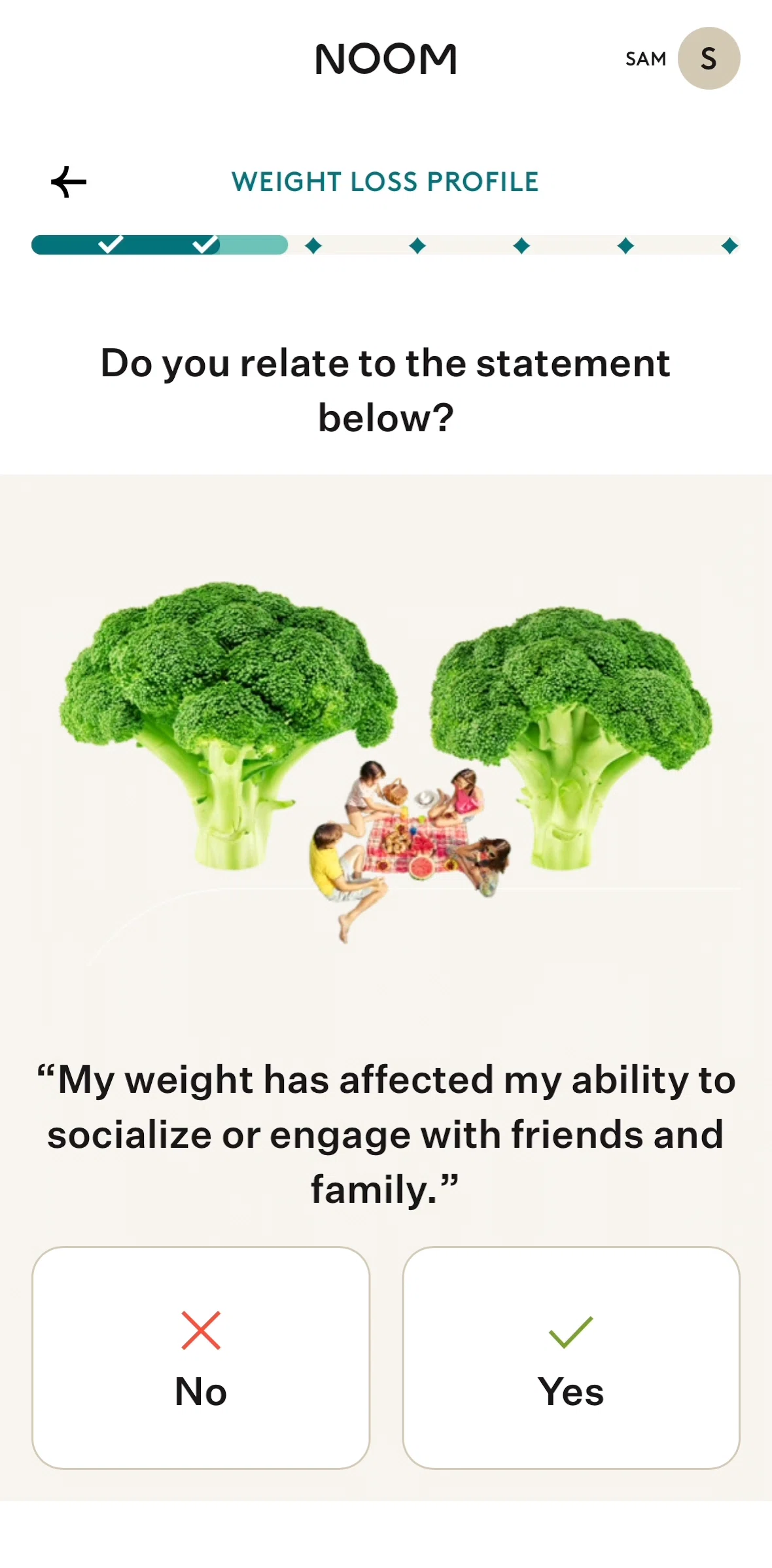 Noom Screen screen in the Completing a weight loss profile flow