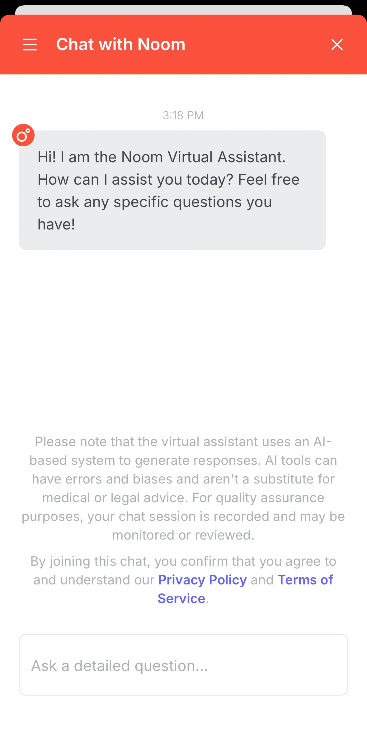 Noom Screen screen in the Conversations flow