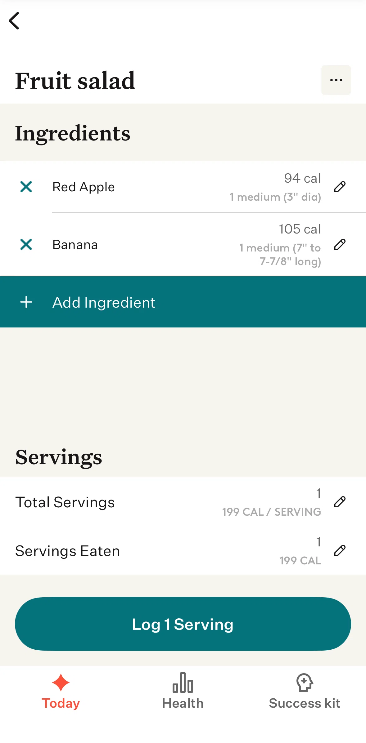 Noom Screen screen in the Deleting a meal flow