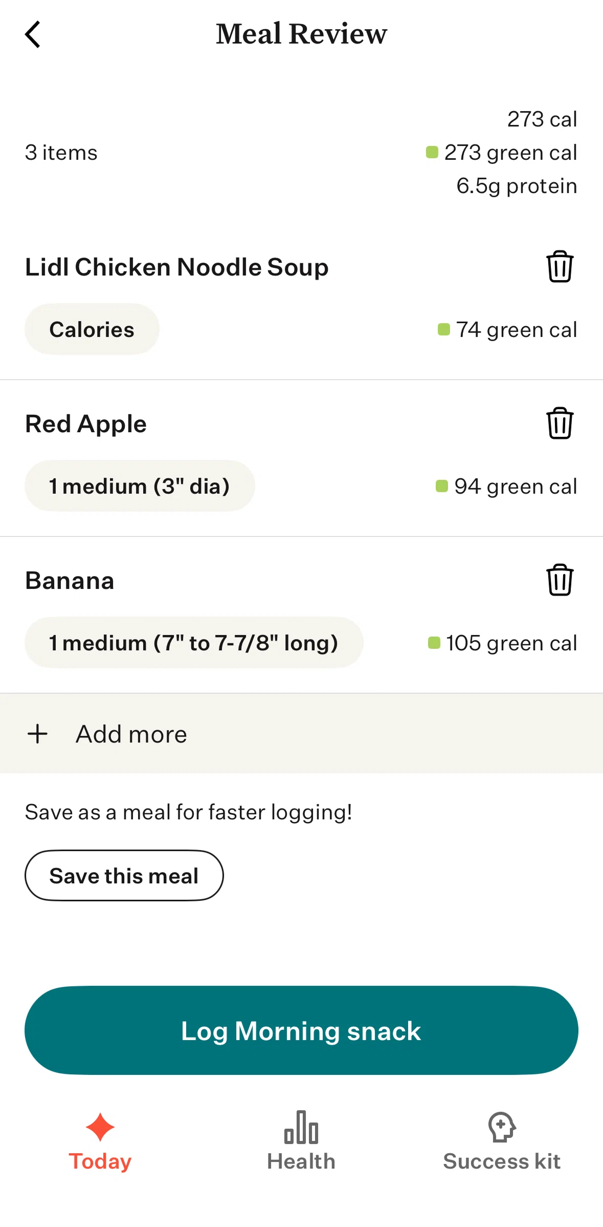 Noom Screen screen in the Deleting ingredients flow