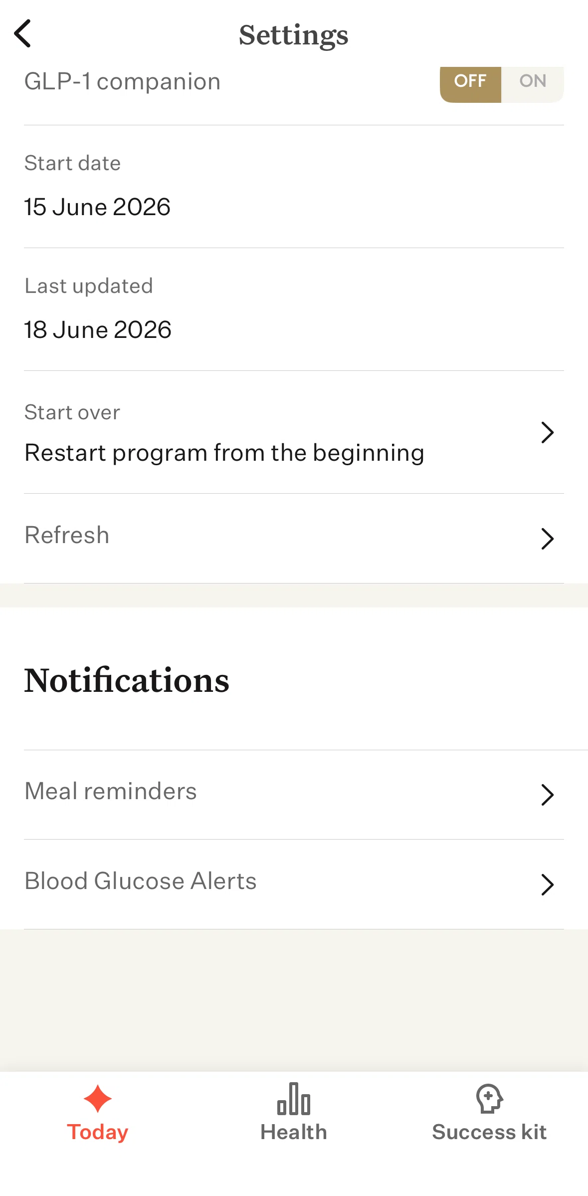 Noom Screen screen in the Enabling meal reminders flow