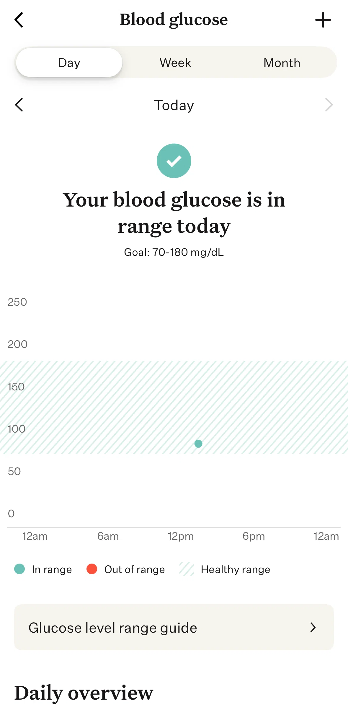 Noom Screen screen in the Glucose level range guide flow