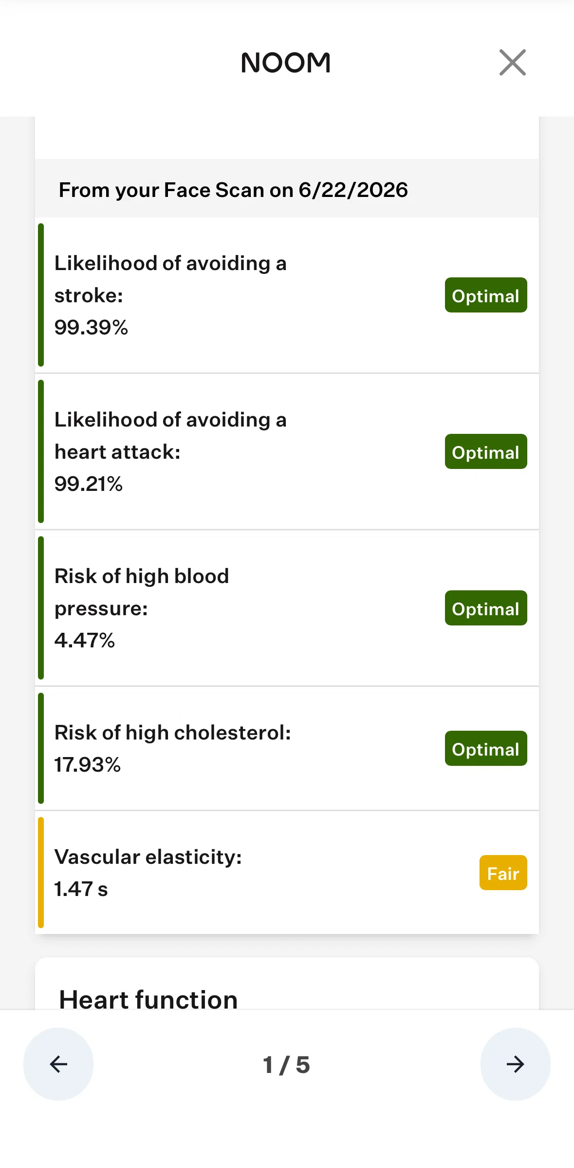 Noom Screen screen in the Heart & blood vessel risk information flow