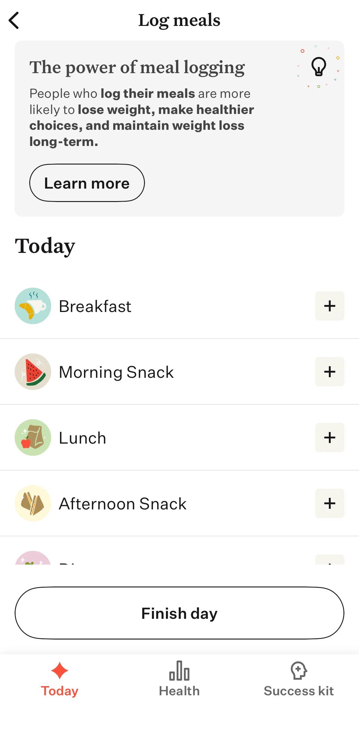 Noom Screen screen in the Meal logging information flow
