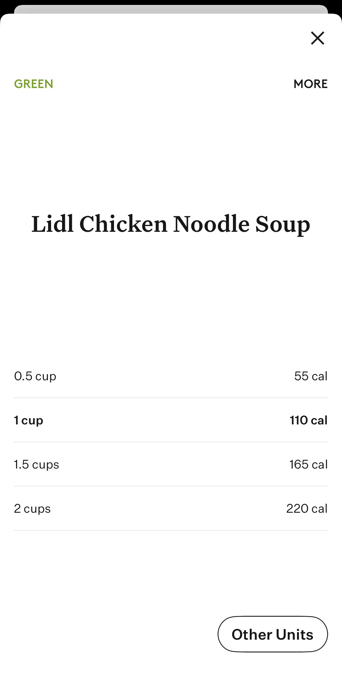 Noom Screen screen in the Nutrition facts flow