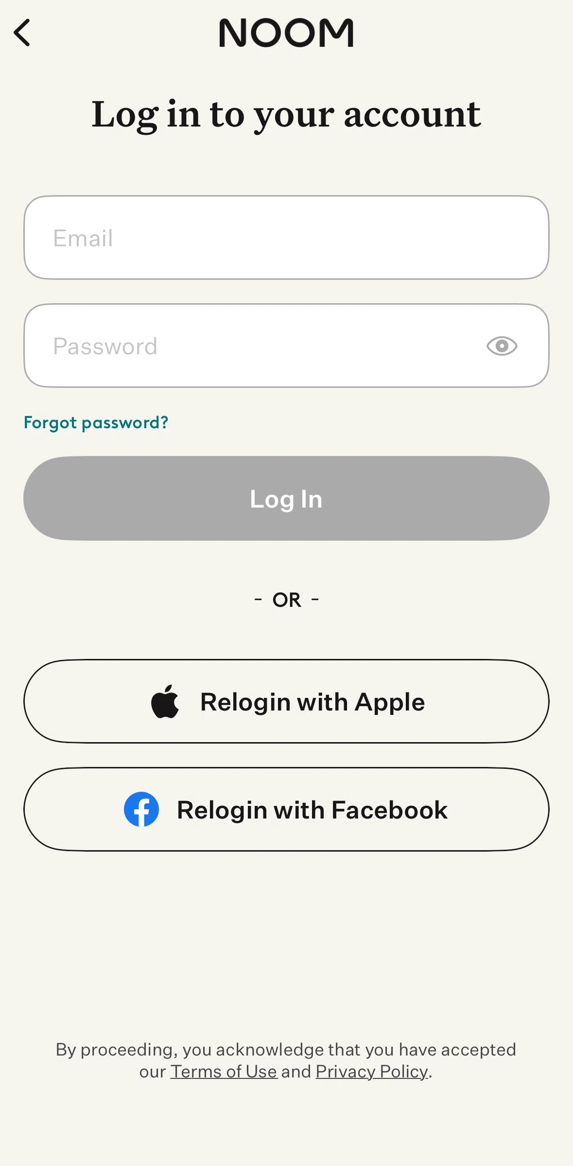 Noom Screen screen in the Reset password flow