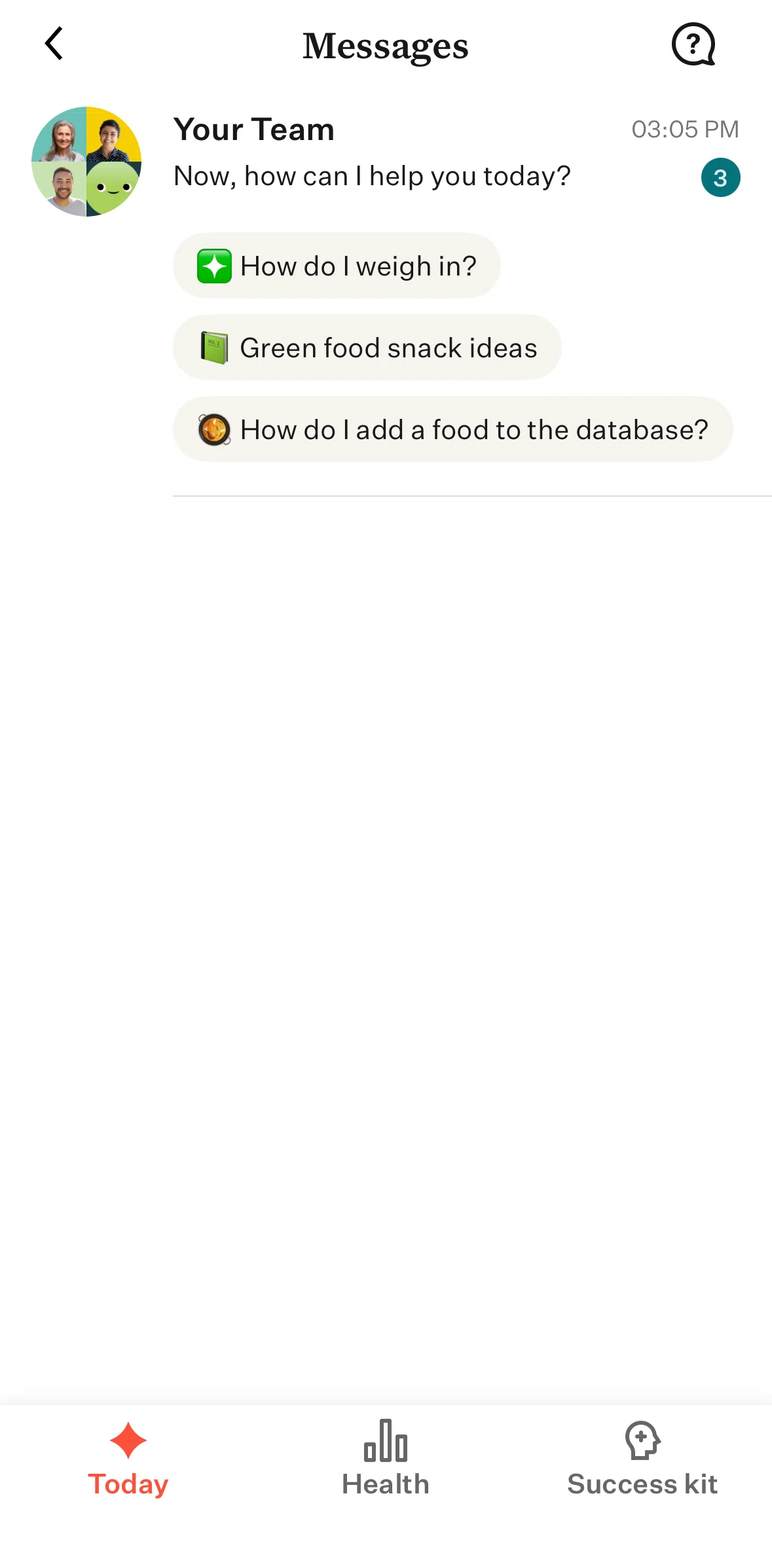 Noom Screen screen in the Sending a message flow