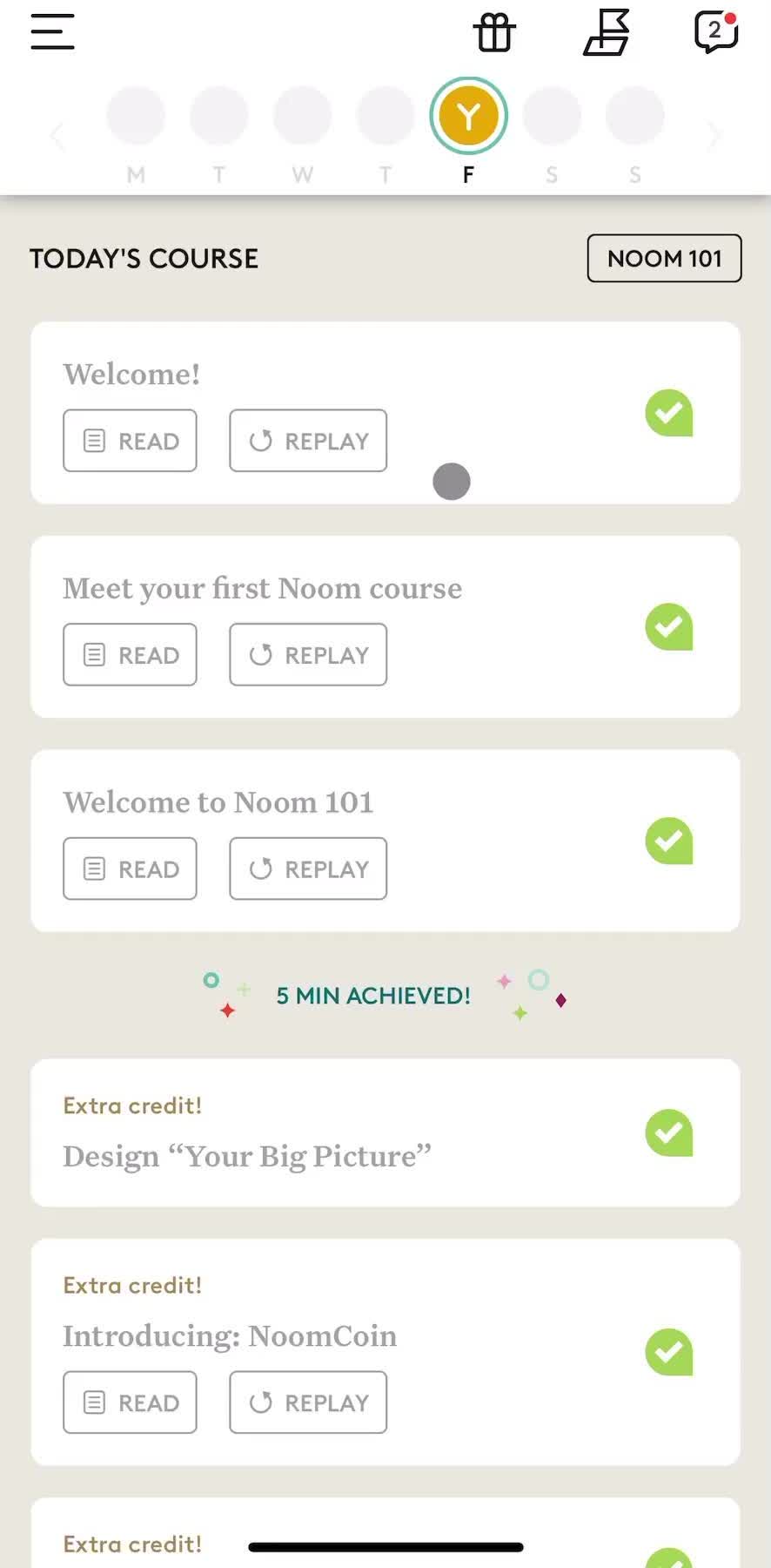 Noom Home screen in the Tracking Activity flow