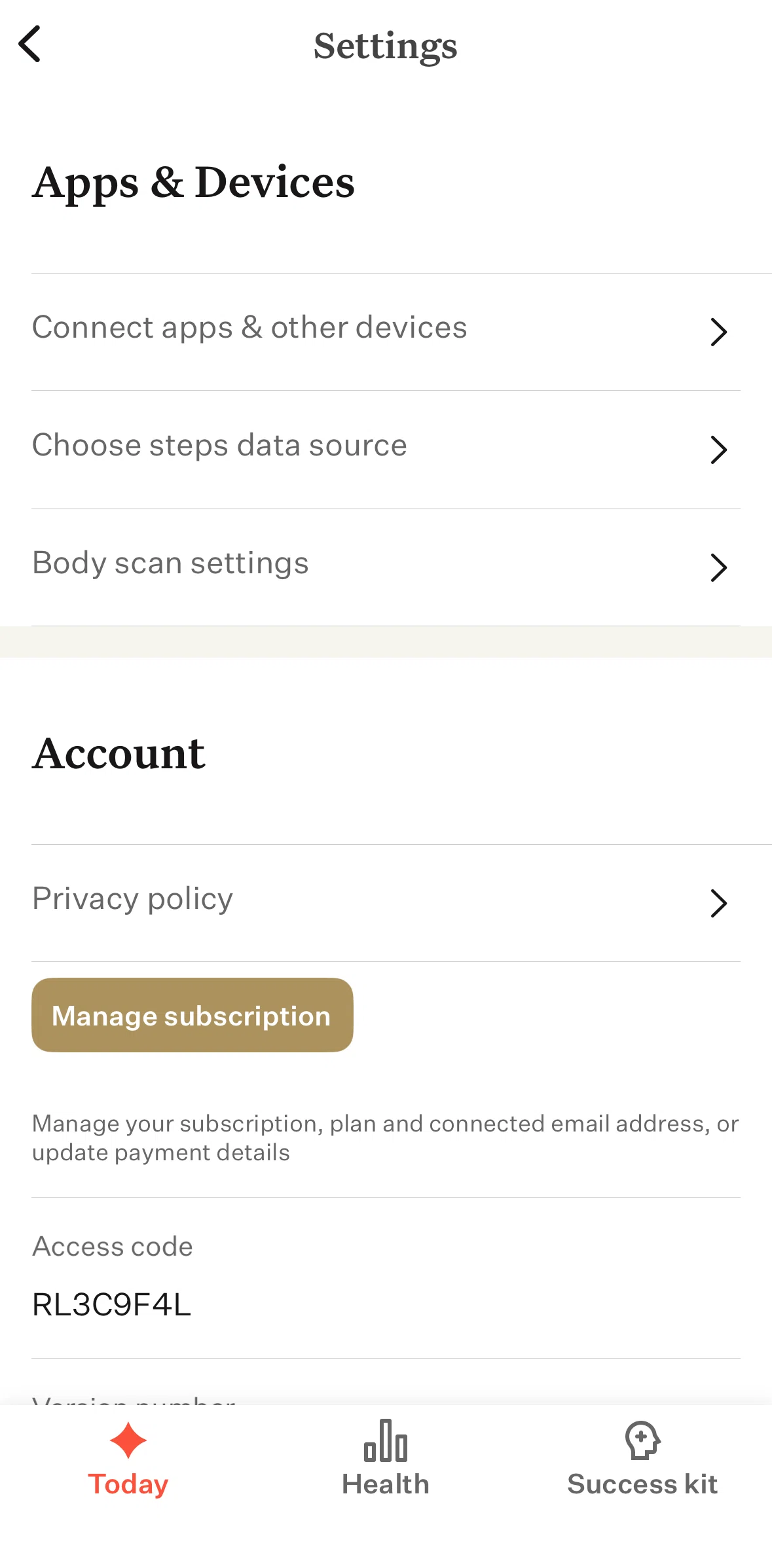 Noom Screen screen in the Updating body scan settings flow