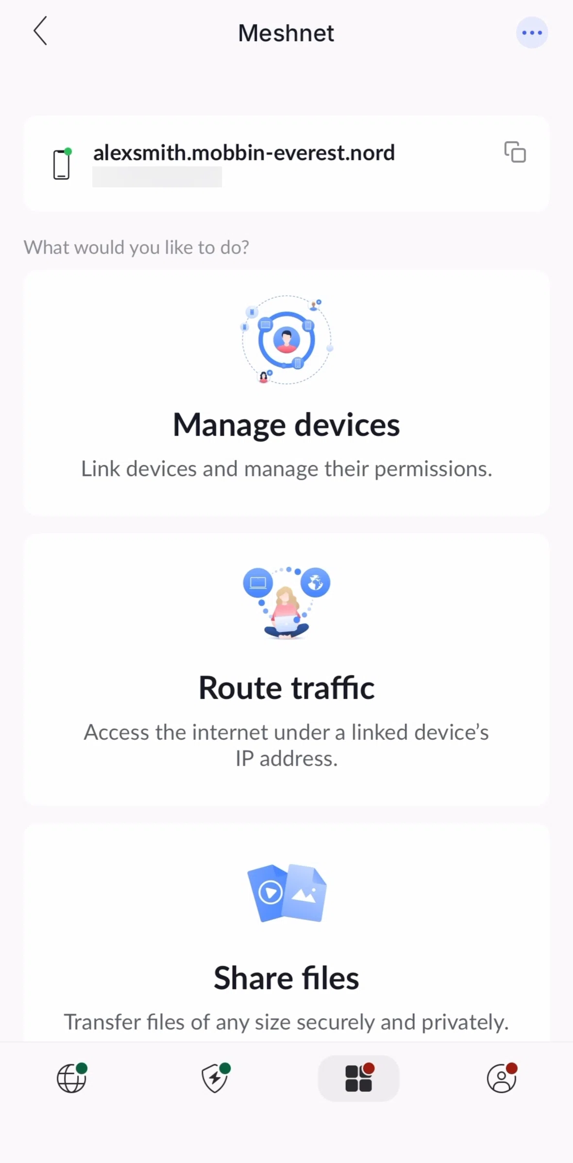 NordVPN Screen screen in the Manage devices flow