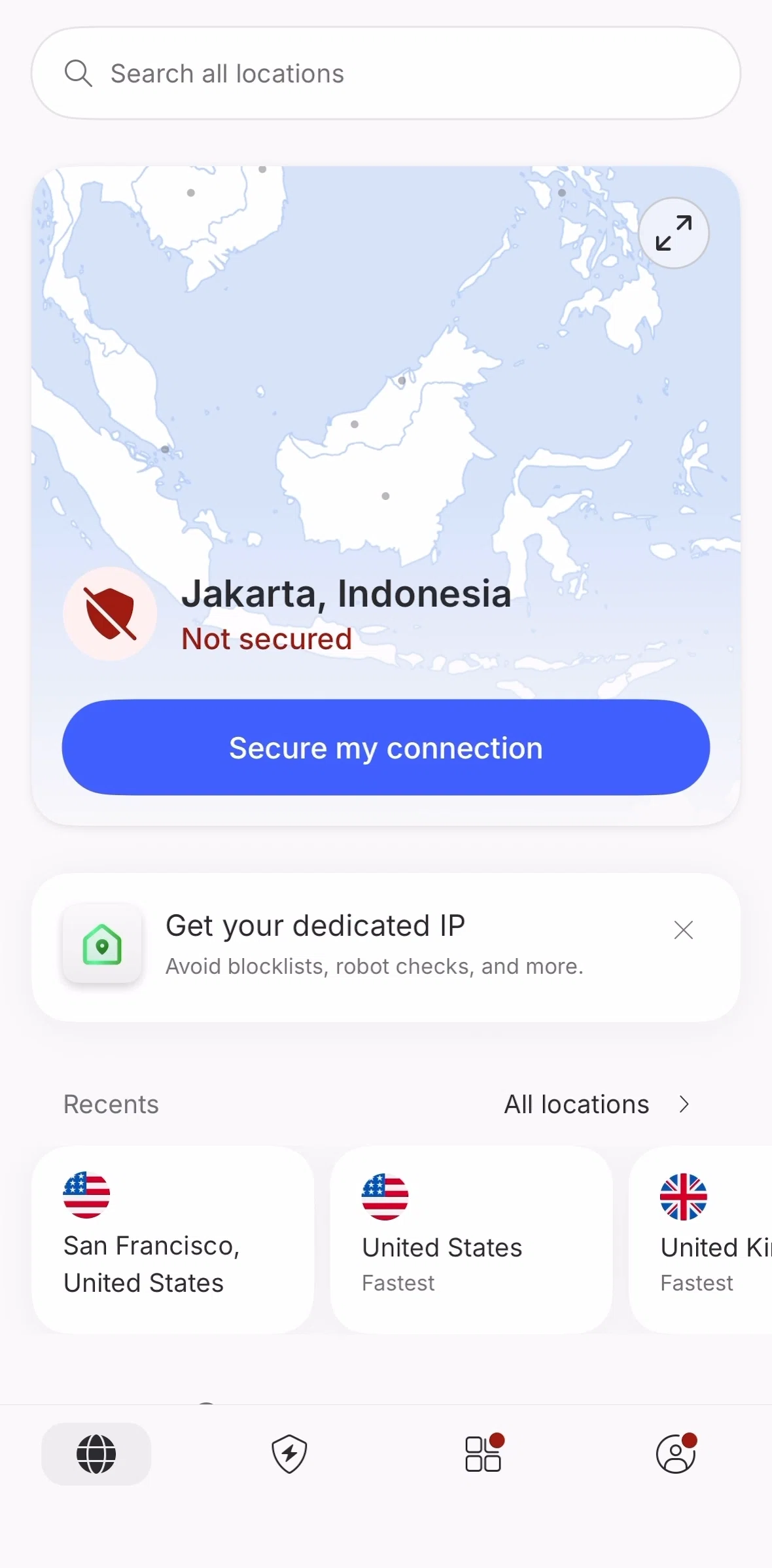 NordVPN Screen screen in the Profile flow