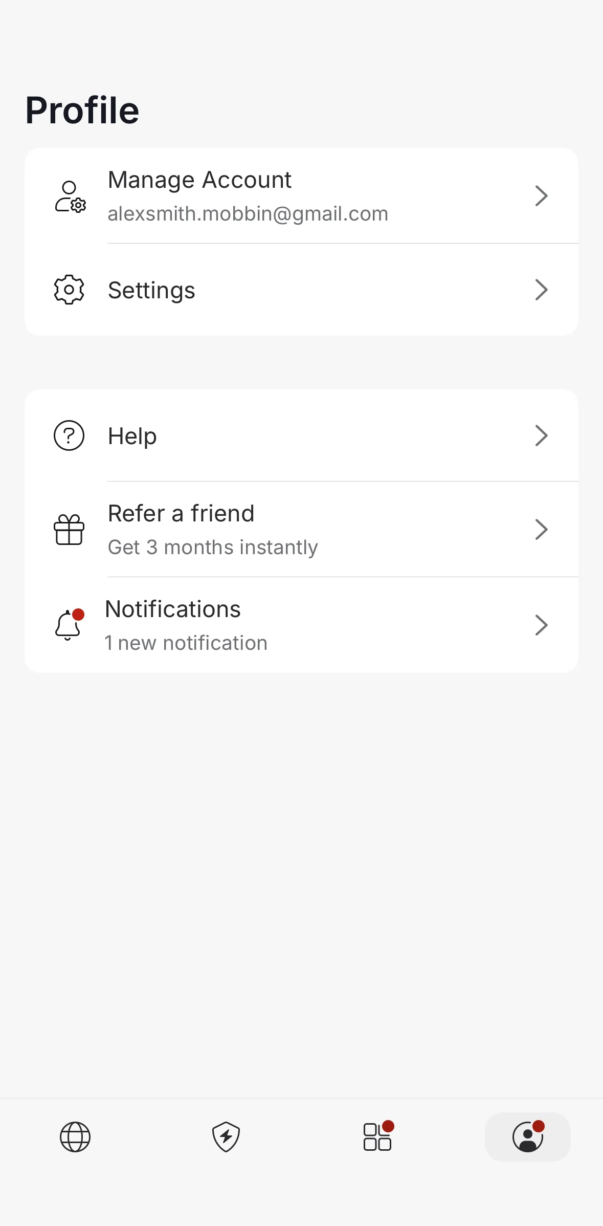 NordVPN Screen screen in the Refer a friend flow