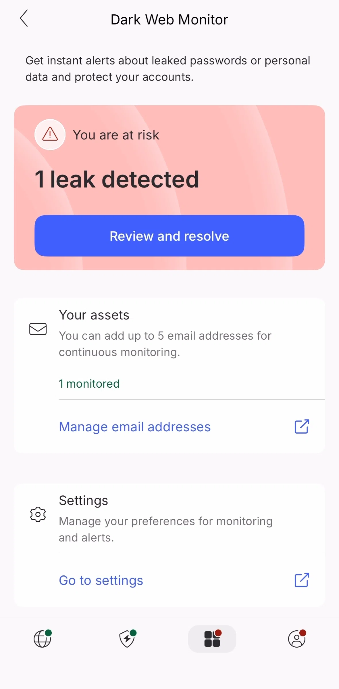 NordVPN Screen screen in the Review & resolve flow