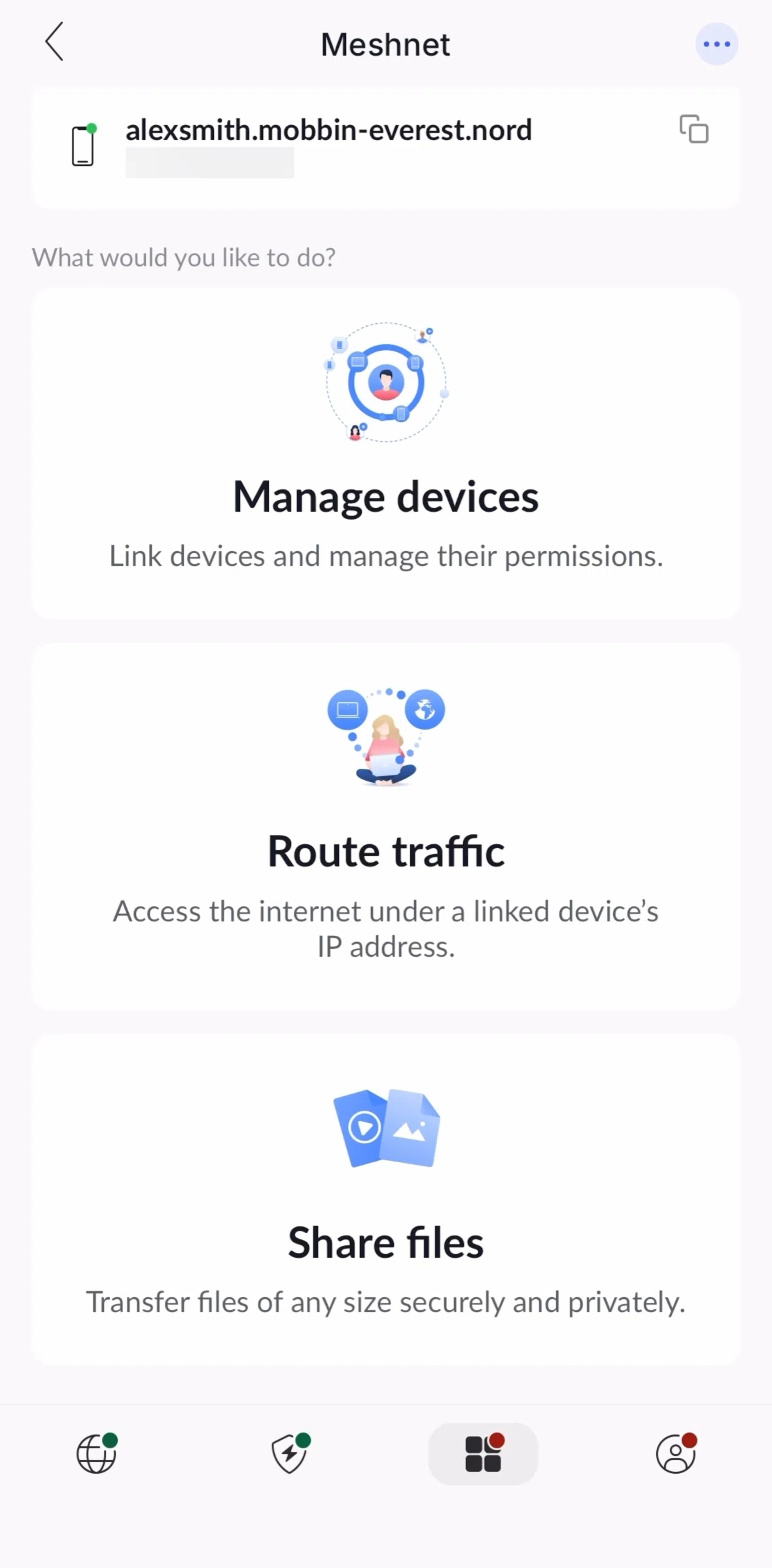 NordVPN Screen screen in the Showing IP address as primary flow