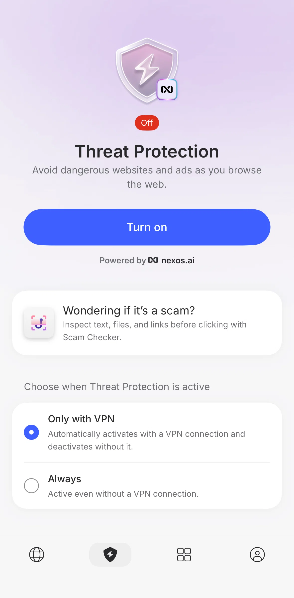 NordVPN Screen screen in the Turning on threat protection flow