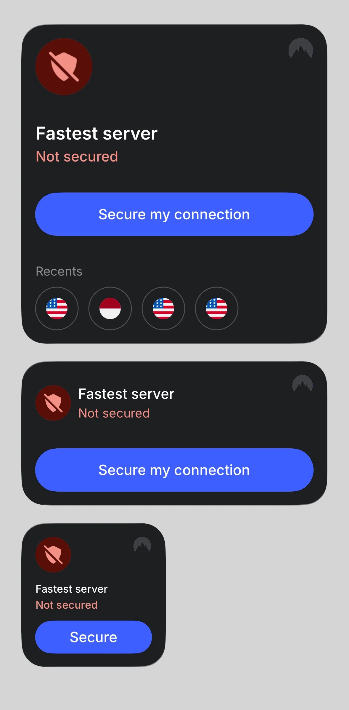 NordVPN Screen screen in the Widgets flow
