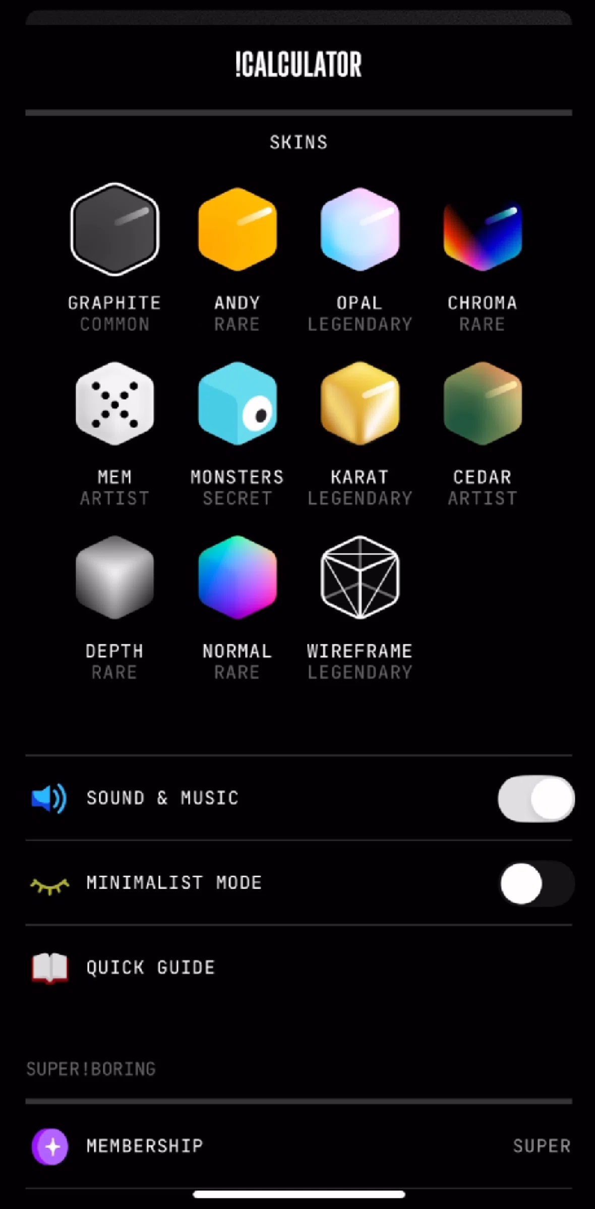 (Not Boring) Calculator Screen screen in the Changing skin flow