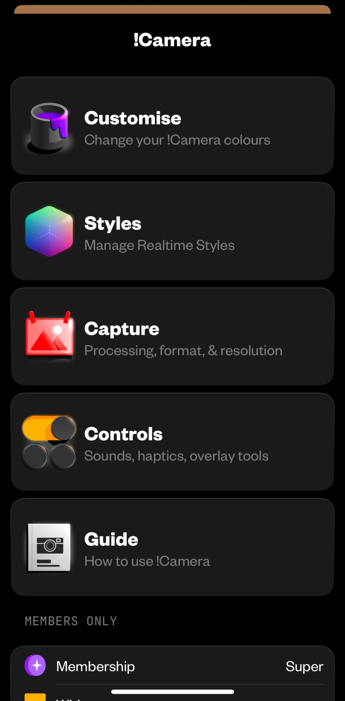 (Not Boring) Camera Screen screen in the Customizing camera flow