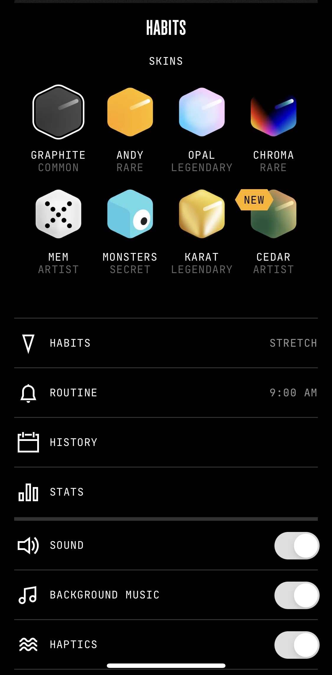 (Not Boring) Habits Screen screen in the History flow