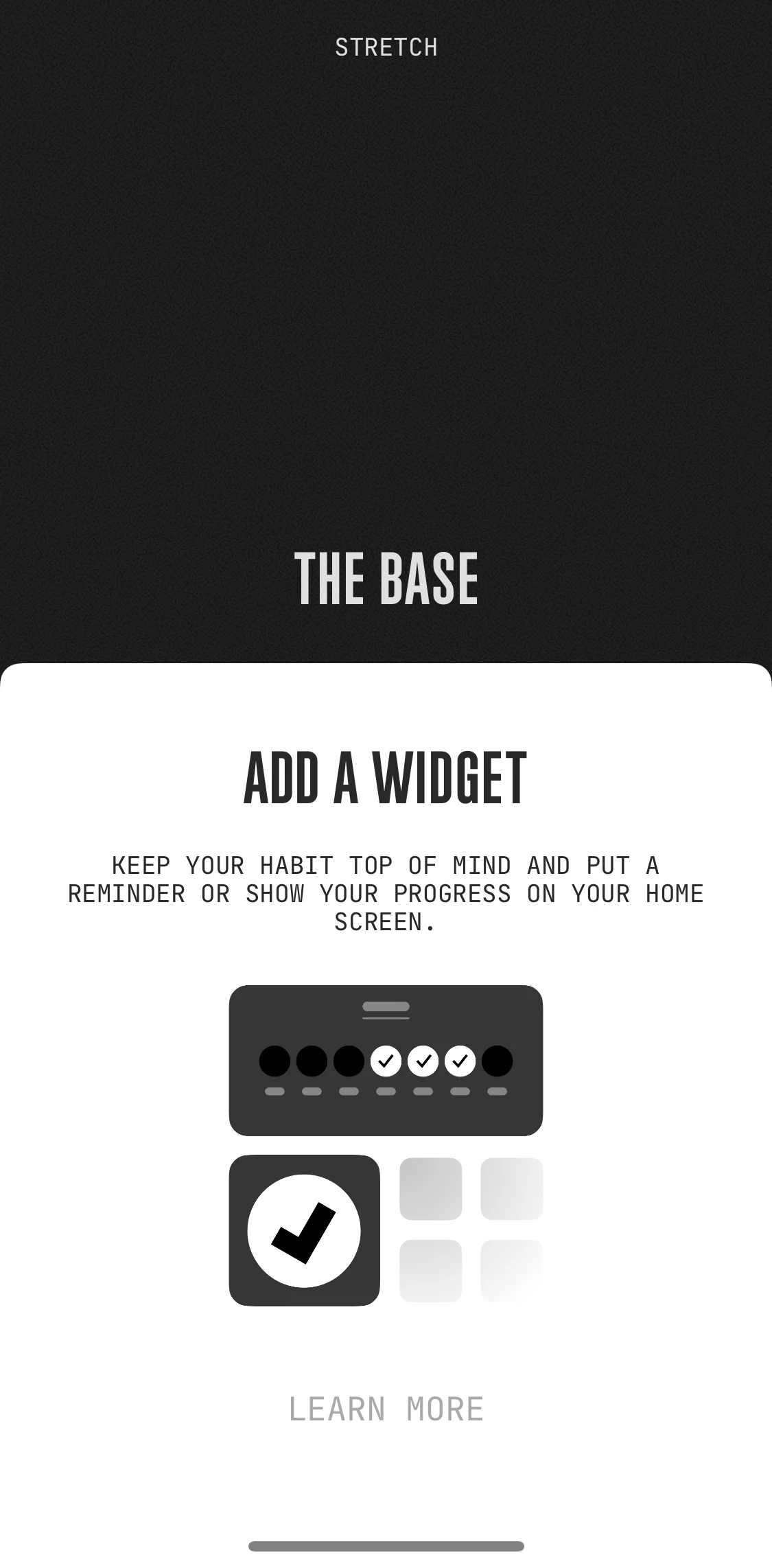 (Not Boring) Habits Screen screen in the Learn more about widget flow