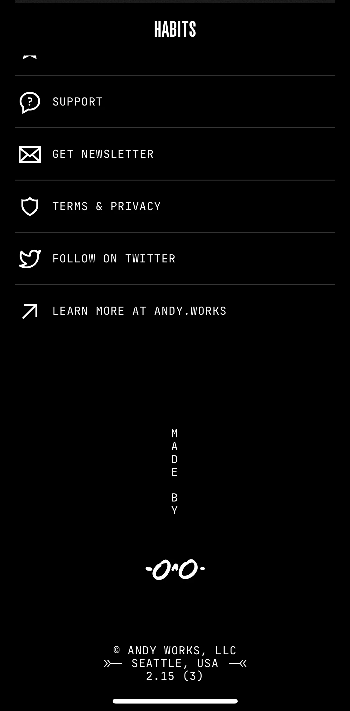 (Not Boring) Habits Screen screen in the Terms and privacy flow