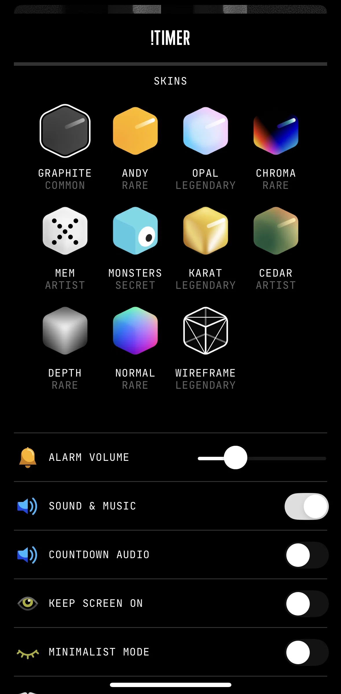 (Not Boring) Timer Screen screen in the Changing skin flow