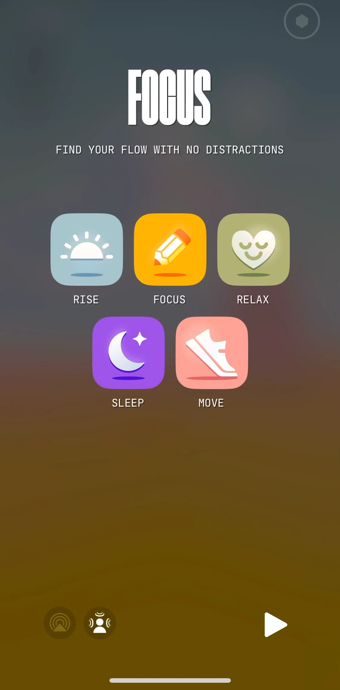 (Not Boring) Vibes Screen screen in the Switching to Relax focus flow