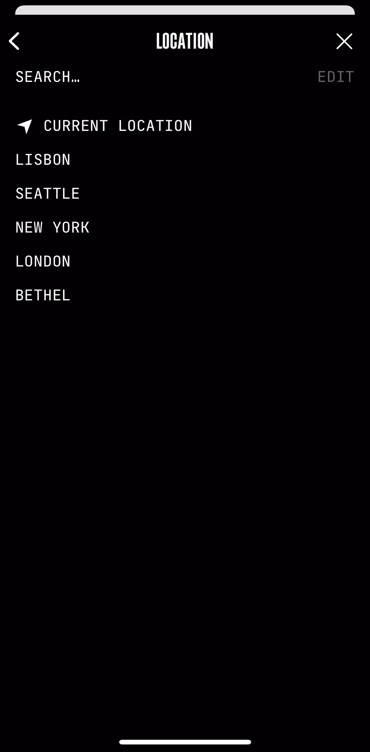 (Not Boring) Weather Screen screen in the Reordering locations flow