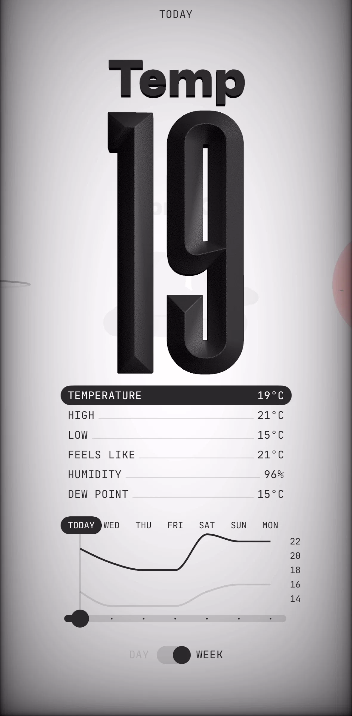 (Not Boring) Weather Screen screen in the Switching to day view flow
