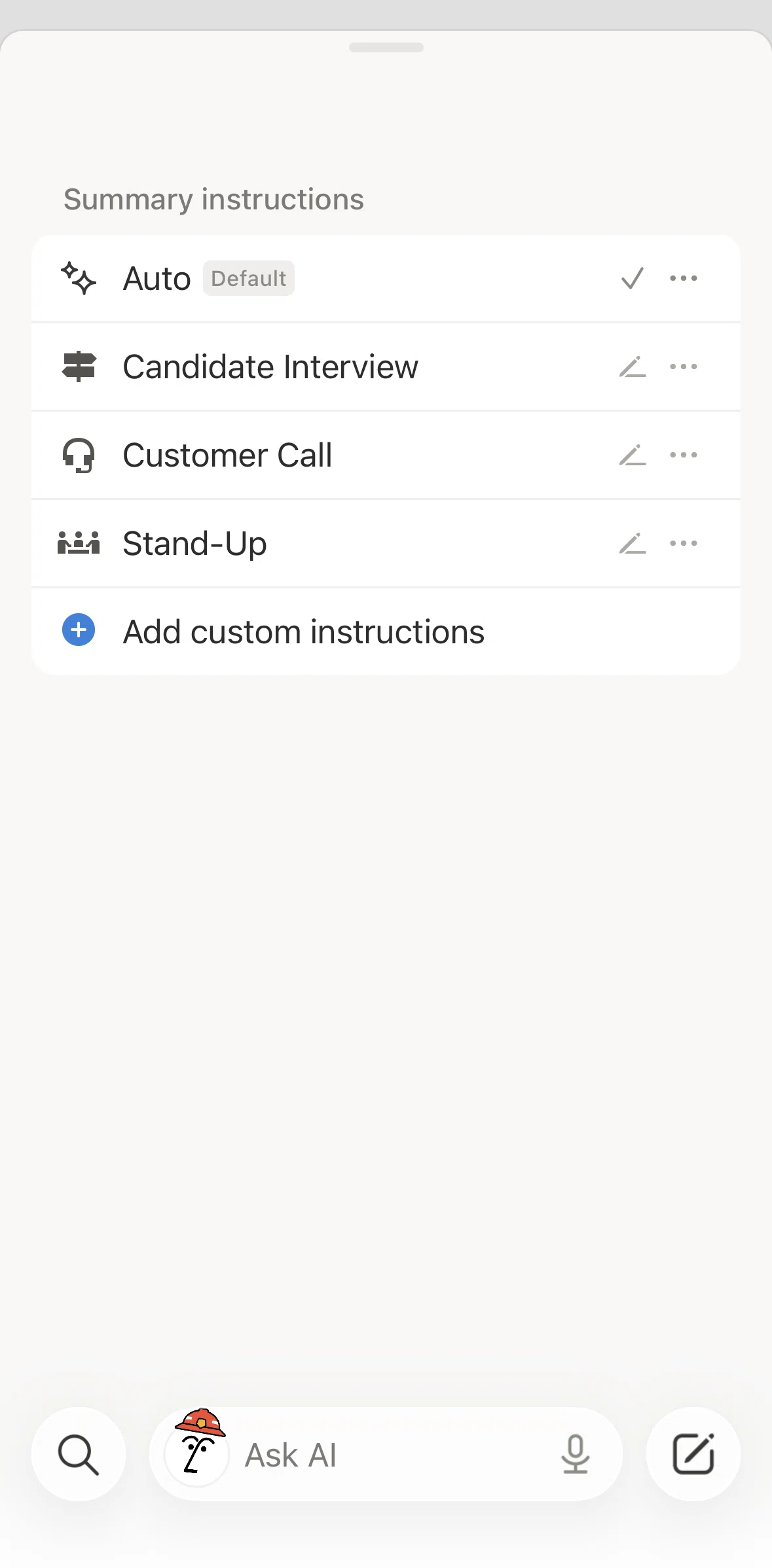 Notion Screen screen in the Adding a custom instruction flow