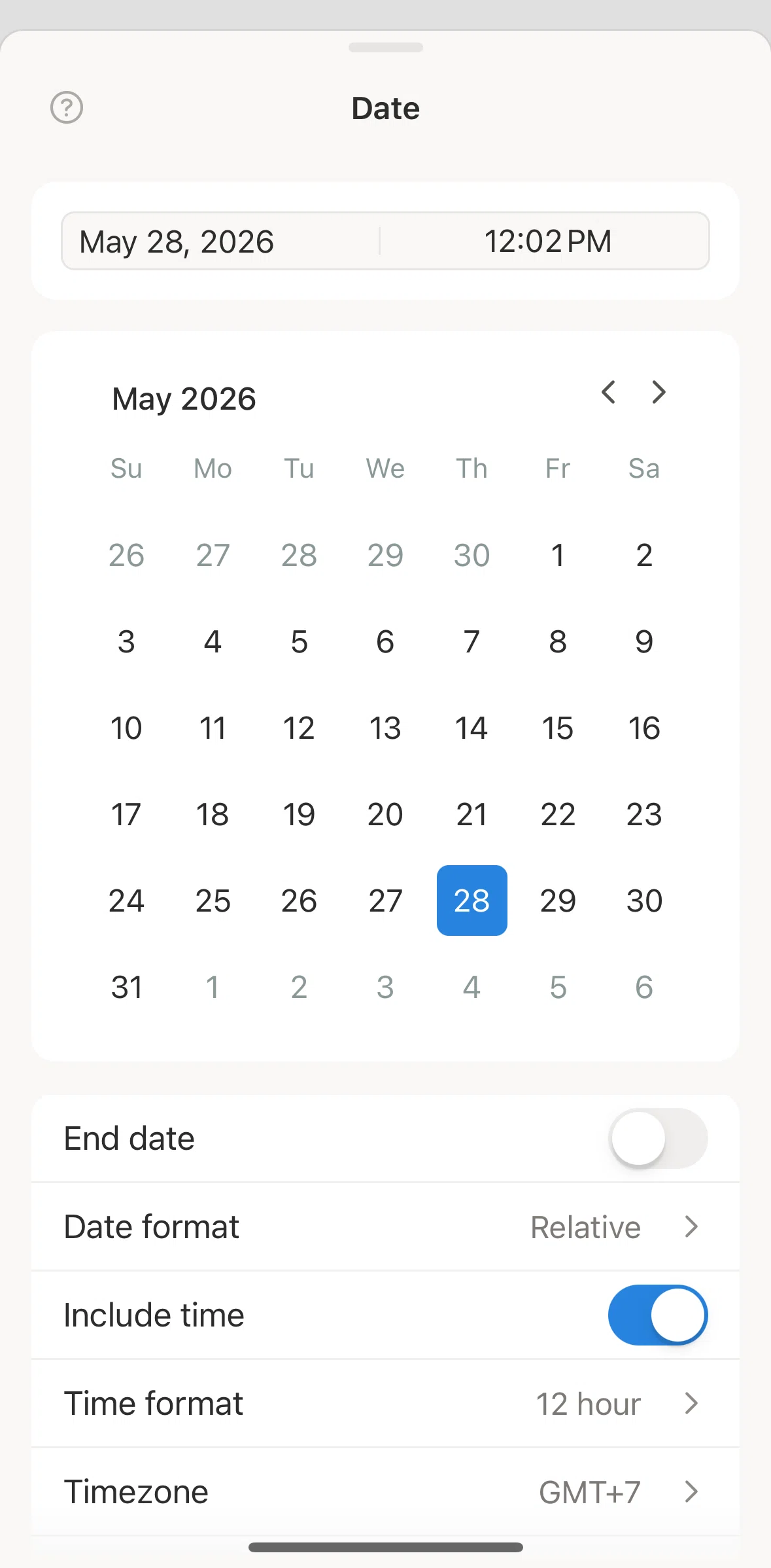 Notion Screen screen in the Adding an end date flow