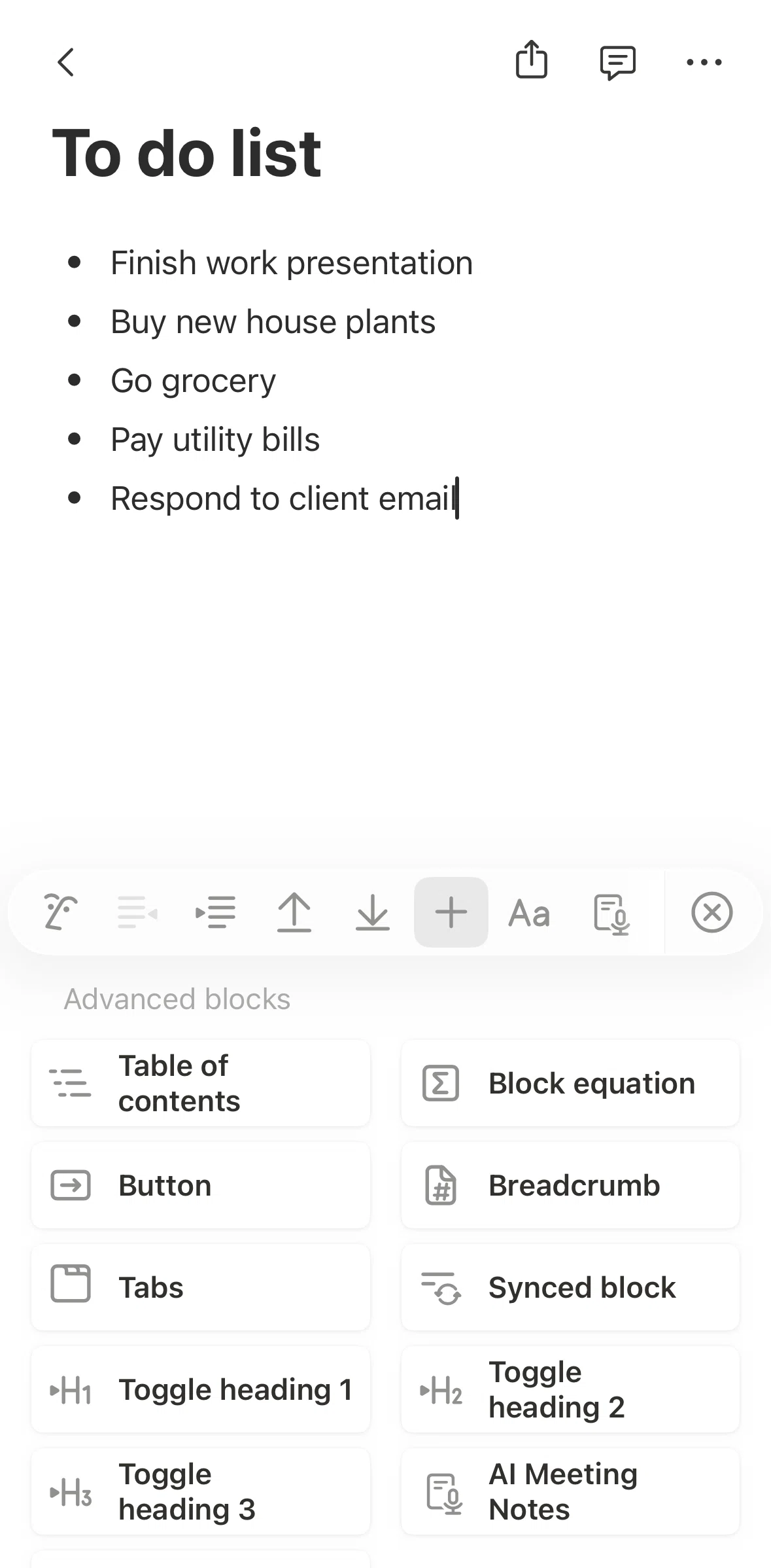 Notion Screen screen in the Adding tabs flow