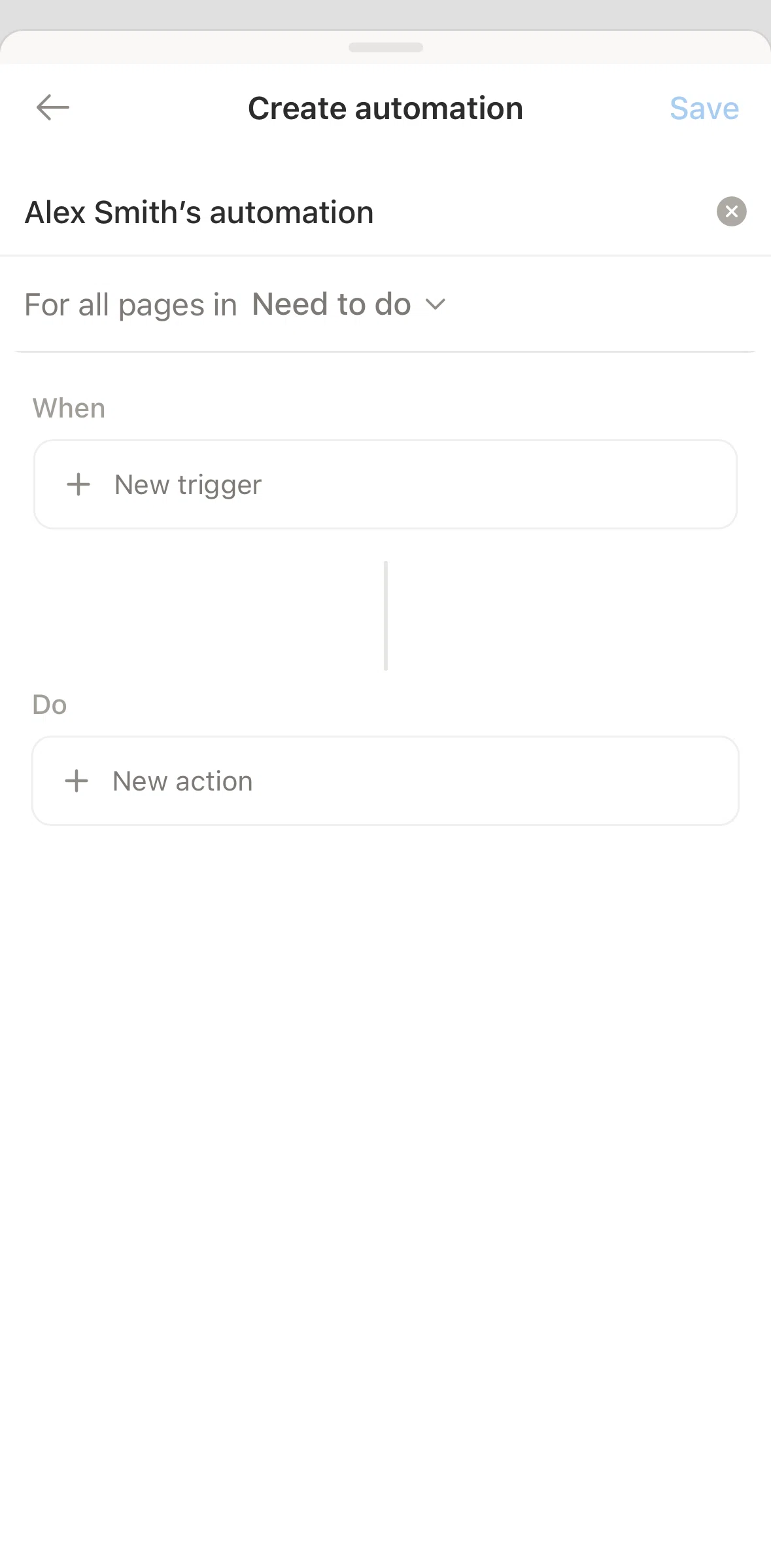 Notion Screen screen in the Changing an automation destination flow