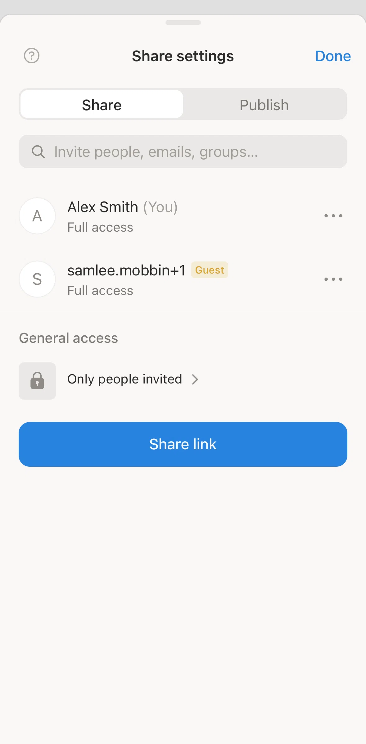 Notion Screen screen in the Changing general access flow