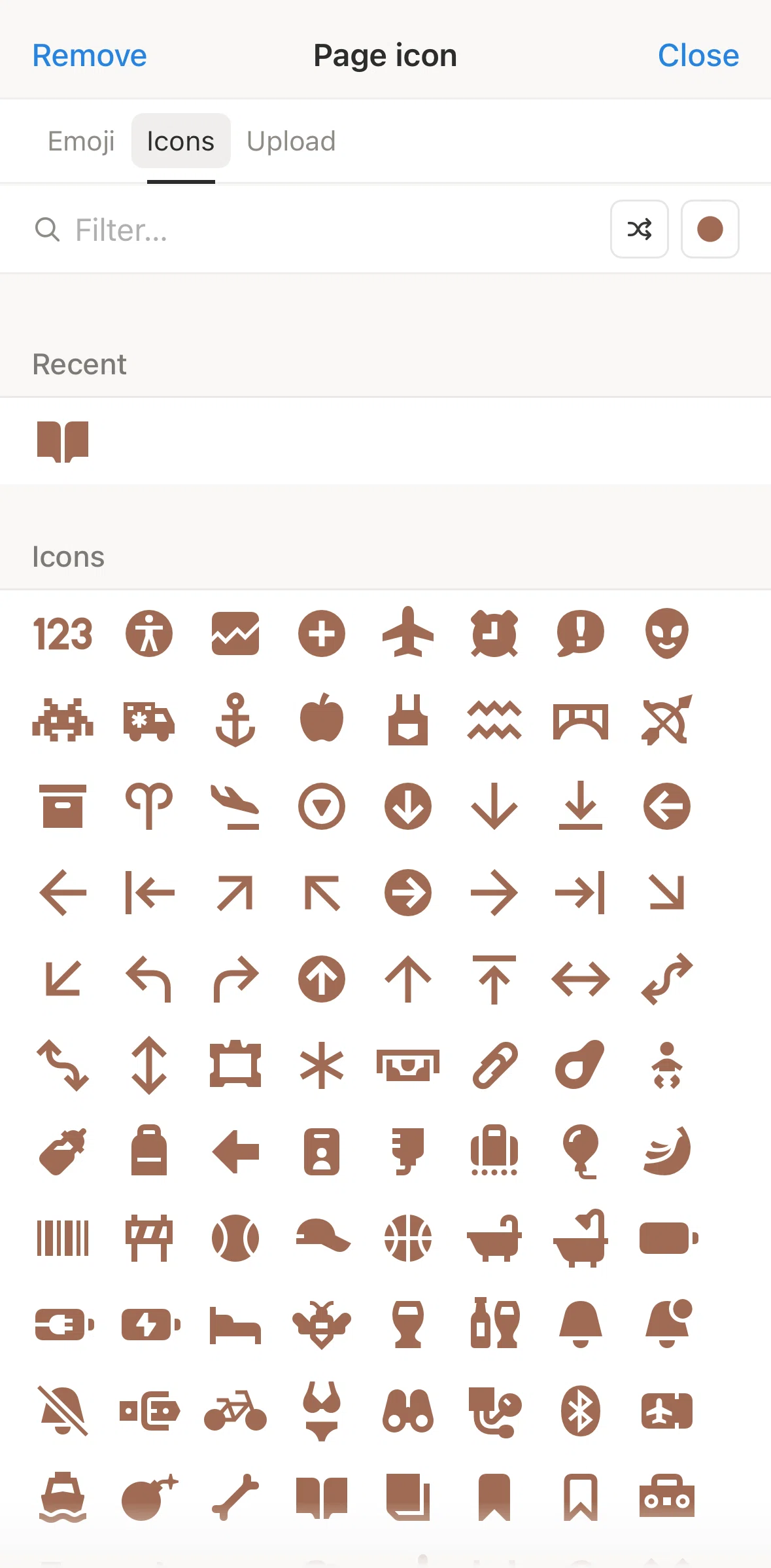 Notion Screen screen in the Changing icon color flow