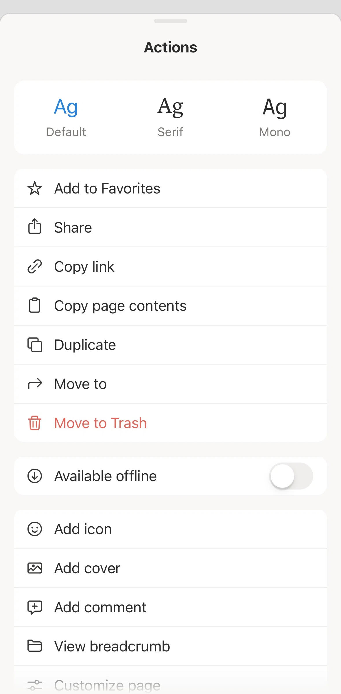 Notion Screen screen in the Commenting on a page flow