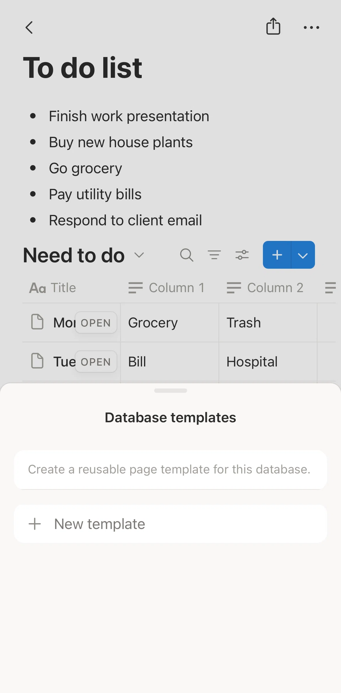 Notion Screen screen in the Creating a new template flow