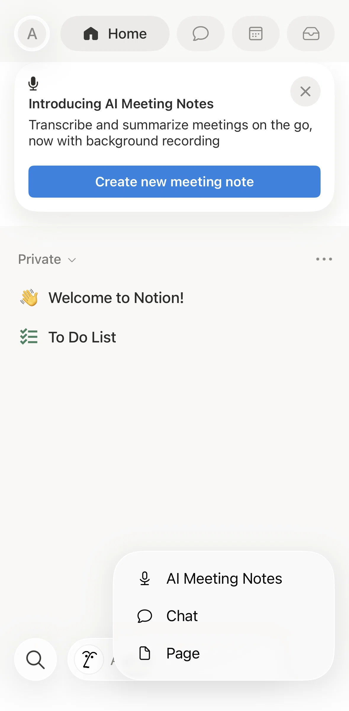 Notion Screen screen in the Creating a page flow