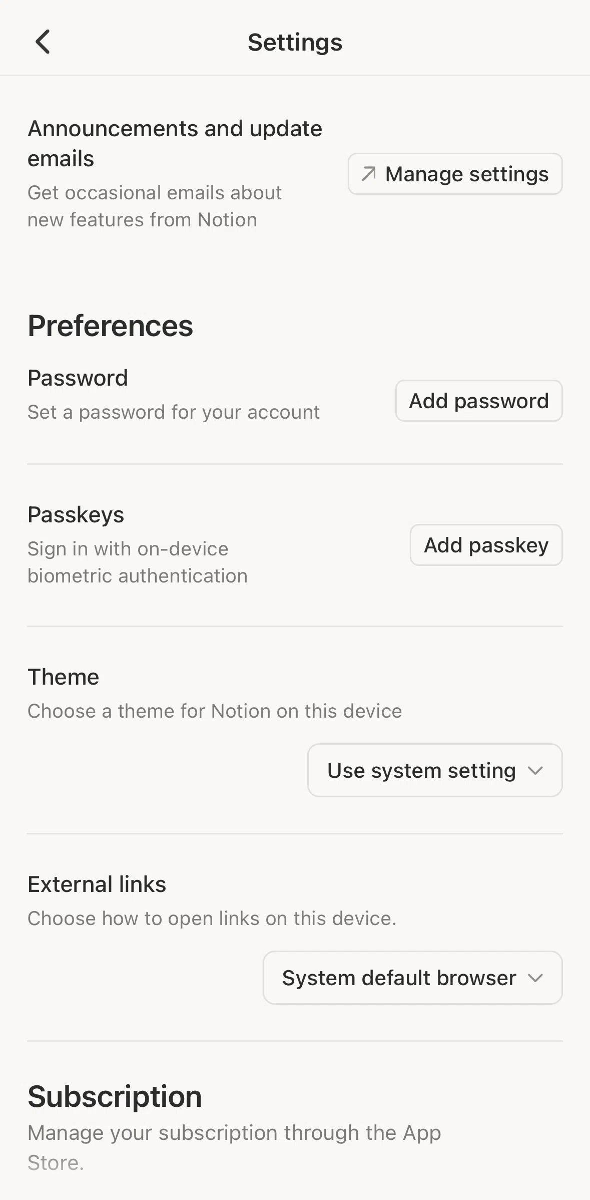 Notion Screen screen in the Creating a password flow