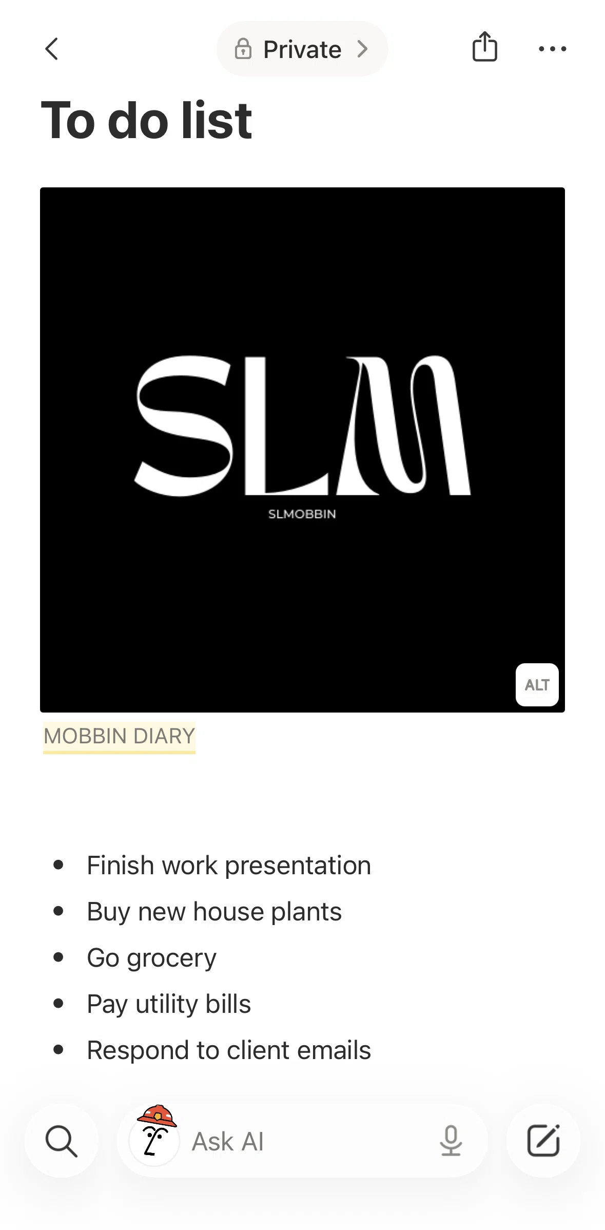 Notion Screen screen in the Discussion flow