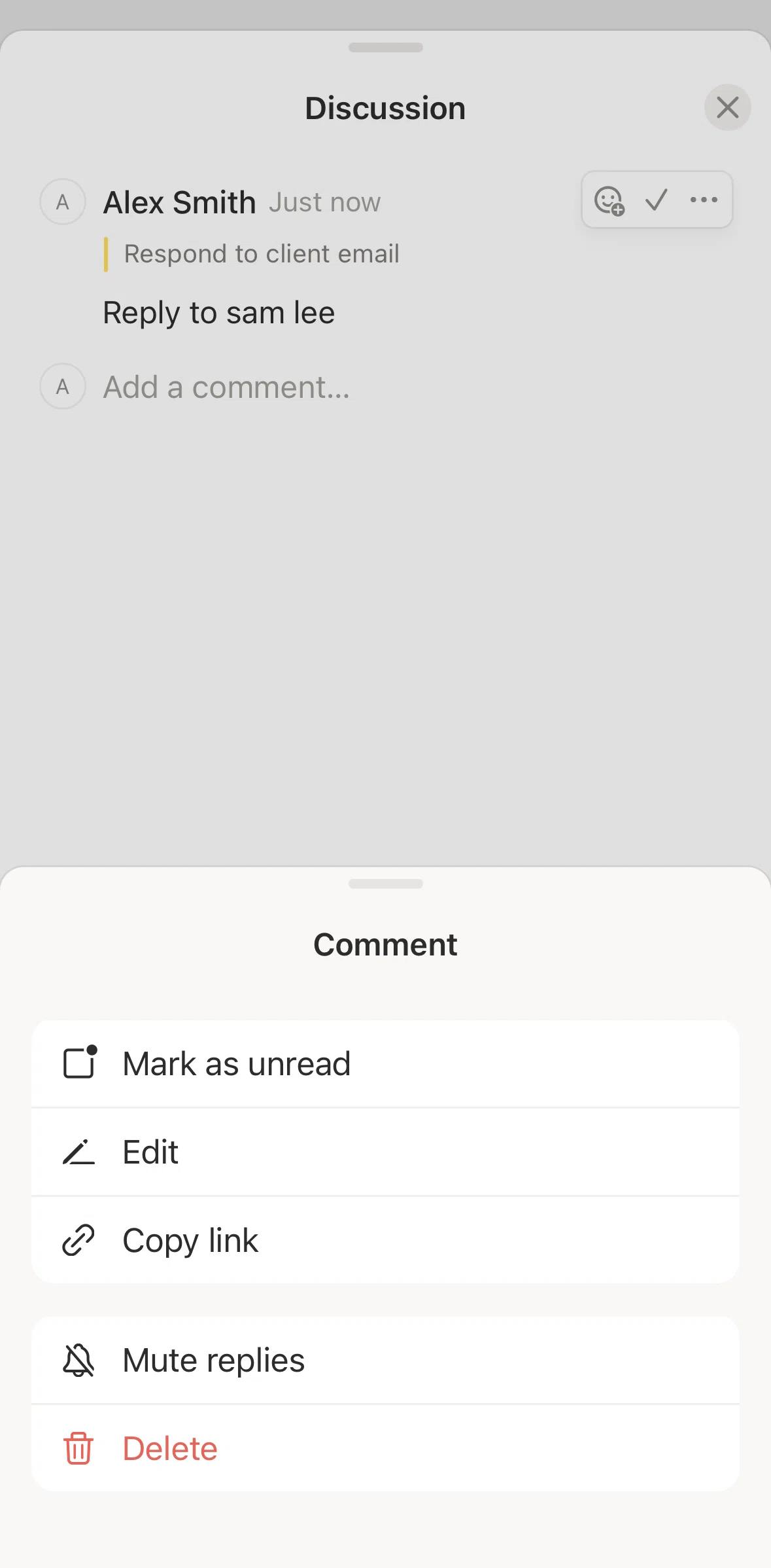 Notion Screen screen in the Editing a comment flow