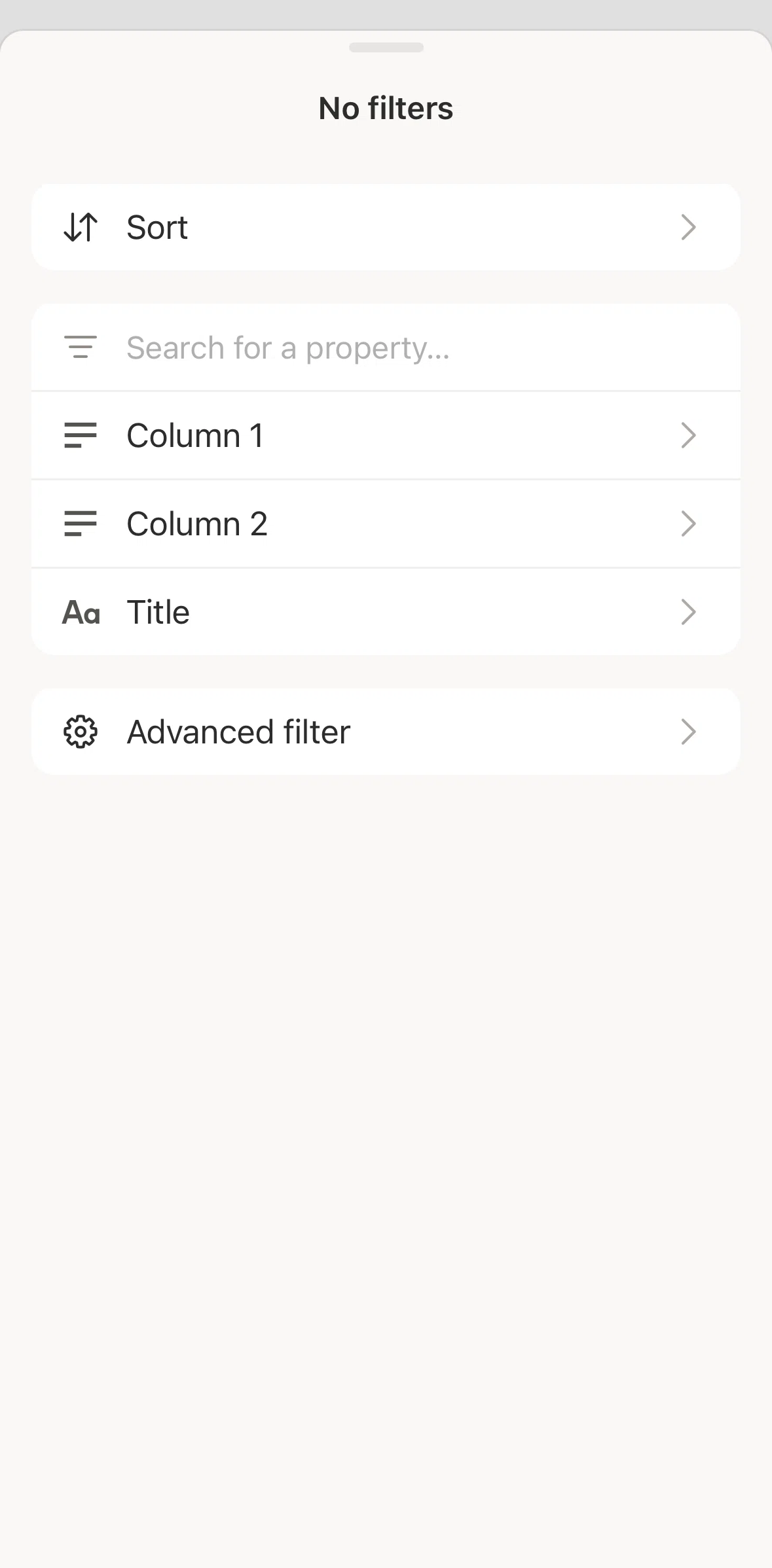 Notion Screen screen in the Filtering a database flow
