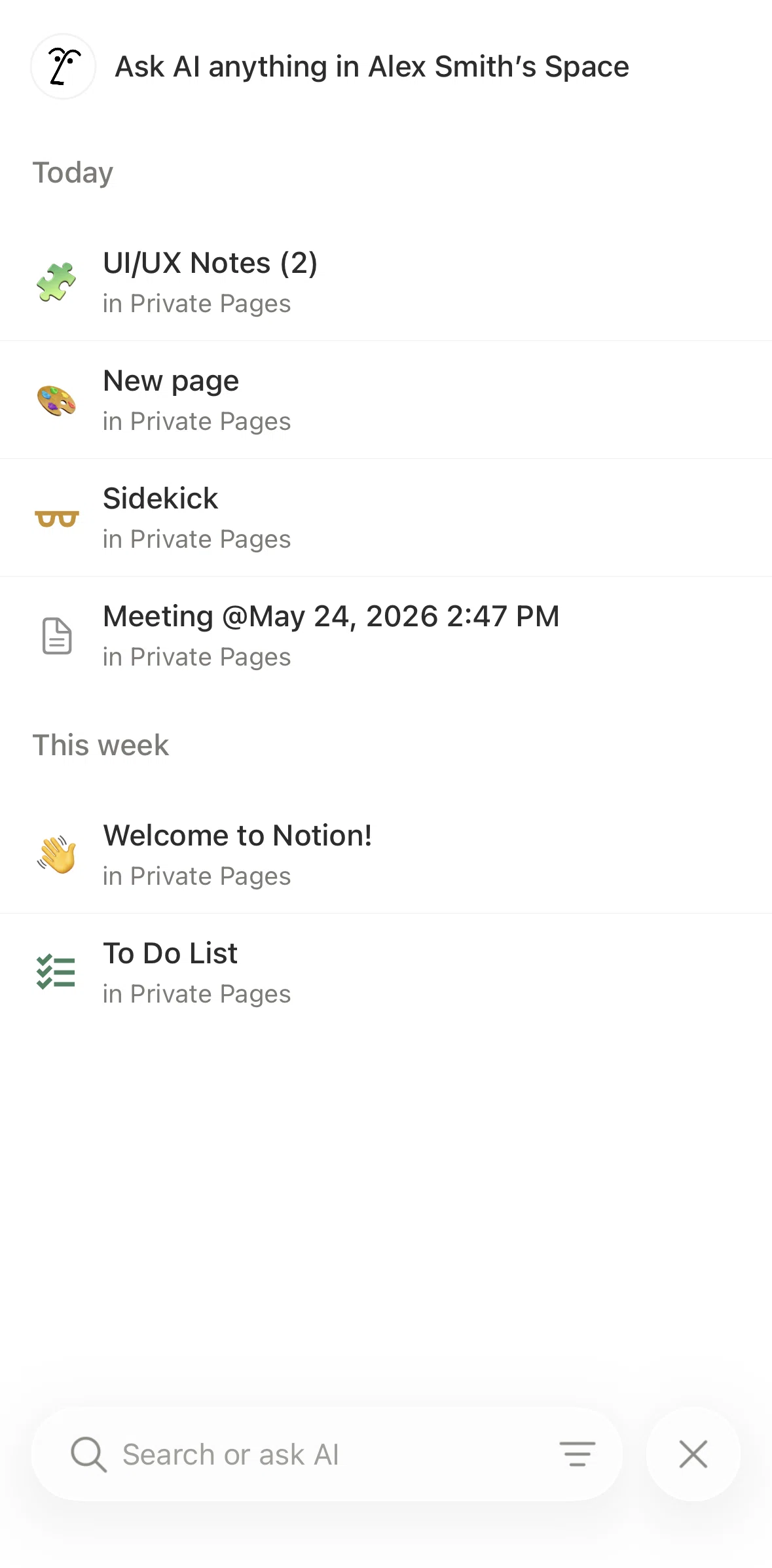 Notion Screen screen in the Filtering Notion flow